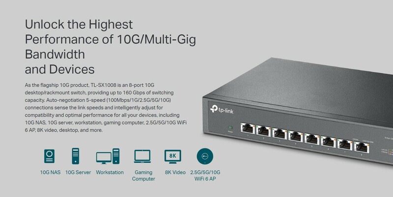 TP-LINK Tplink 8 Port 8x 10G Gigabit Switch RJ45 Port 1U 13 Inch Rack ...