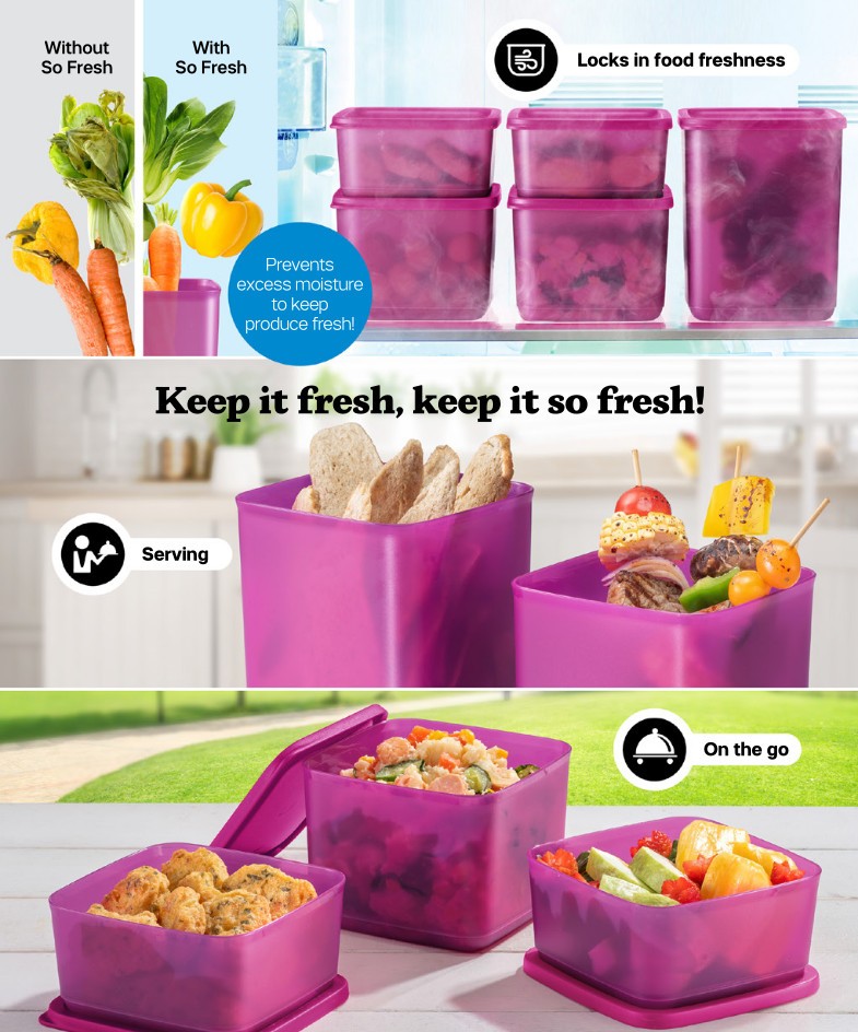 PURPLE: Tupperware So fresh Set Large Square Round (650ml/ 1L/ 1.8L/ 2 ...