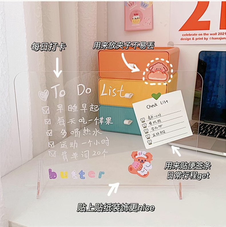 Desktop Transparent Acrylic Writing Board Memo Board Message Board USB ...
