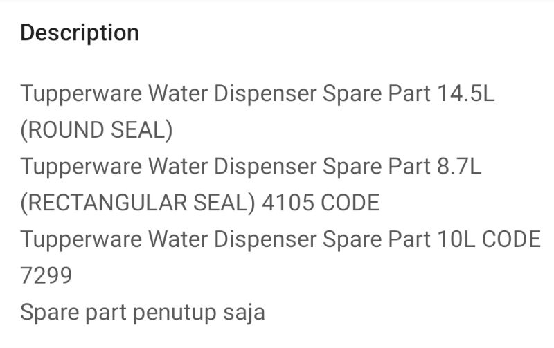 💖💖 Tupperware Spare Parts Water Wonder / Dispenser (Seal / Cap / Lid ...