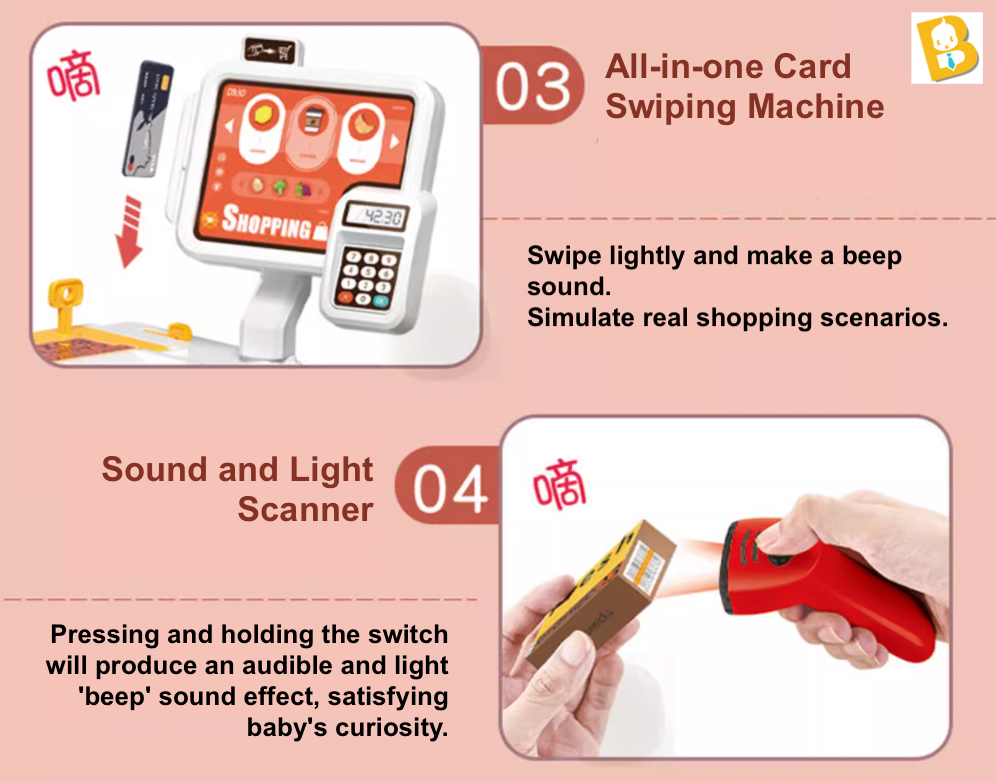 BabyBoss 46pcs/48pcs Cash Register Cashier Playset for Kids Self ...
