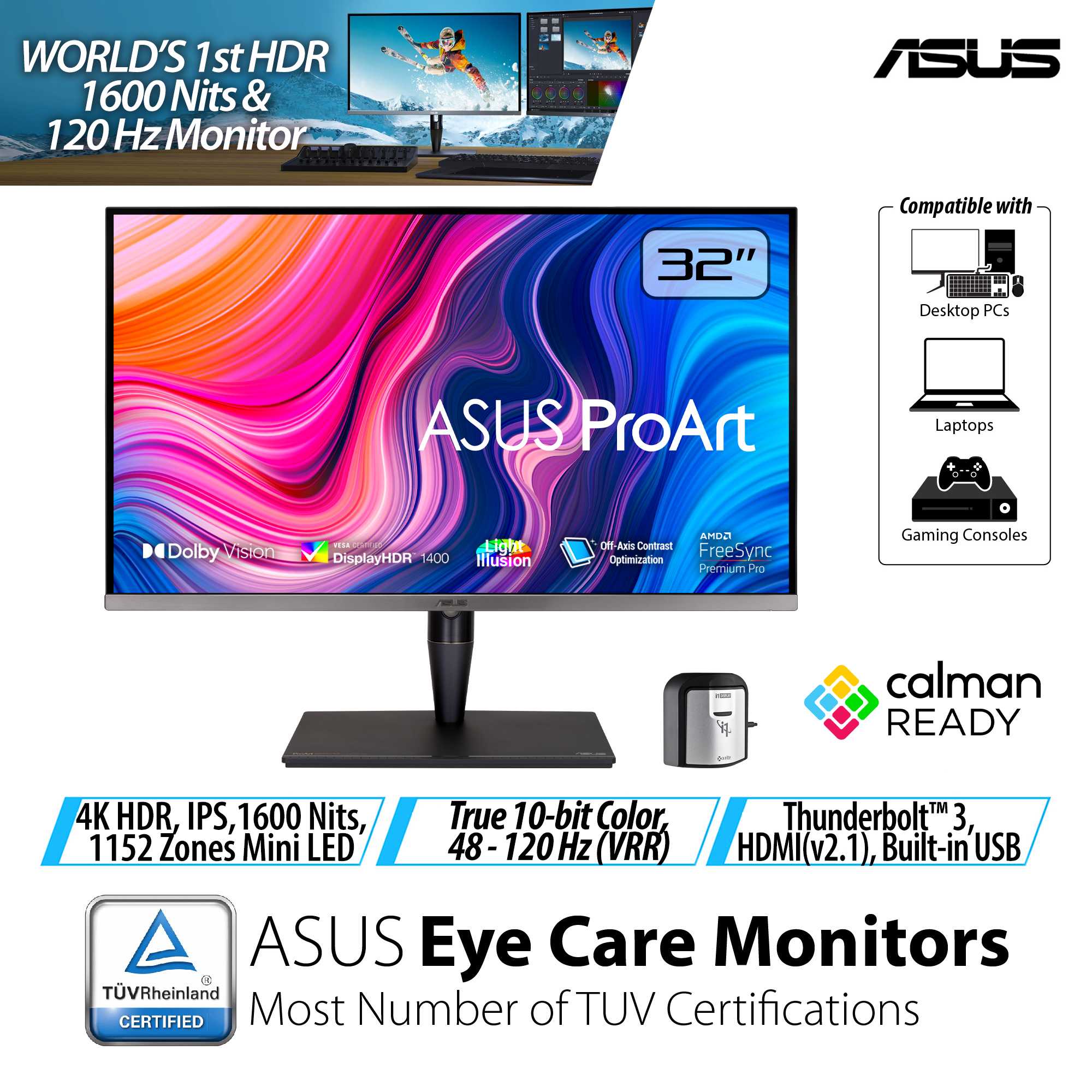 ASUS ProArt Display PA32UCG-K - 32-inch, 4K HDR, 1600 Nits, 1,152 Zones ...