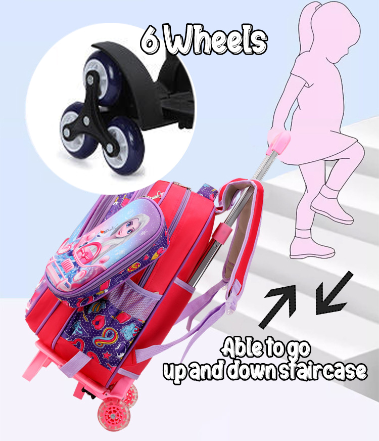 (B689) 40cm - 3pcs SET School Bag Lunch Bag Pencil Case with 6 Wheels ...