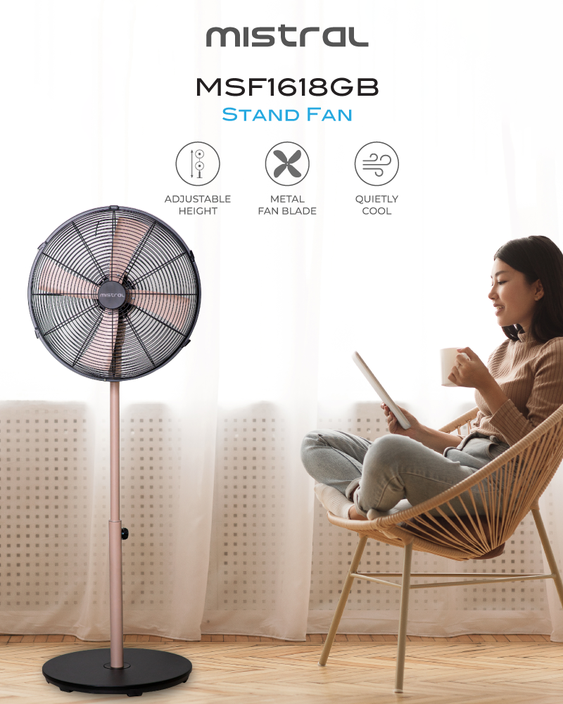 [FAST SHIPPING] Mistral 16 Inch Rose Gold Stand Fan MSF1618 With 2 ...