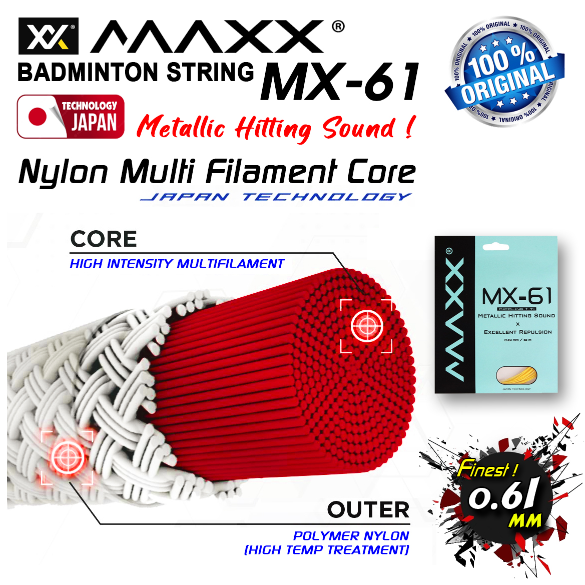[100% ORIGINAL] MAXX MX-61 0.61mmm Badminton String Top Hitting Sound ...