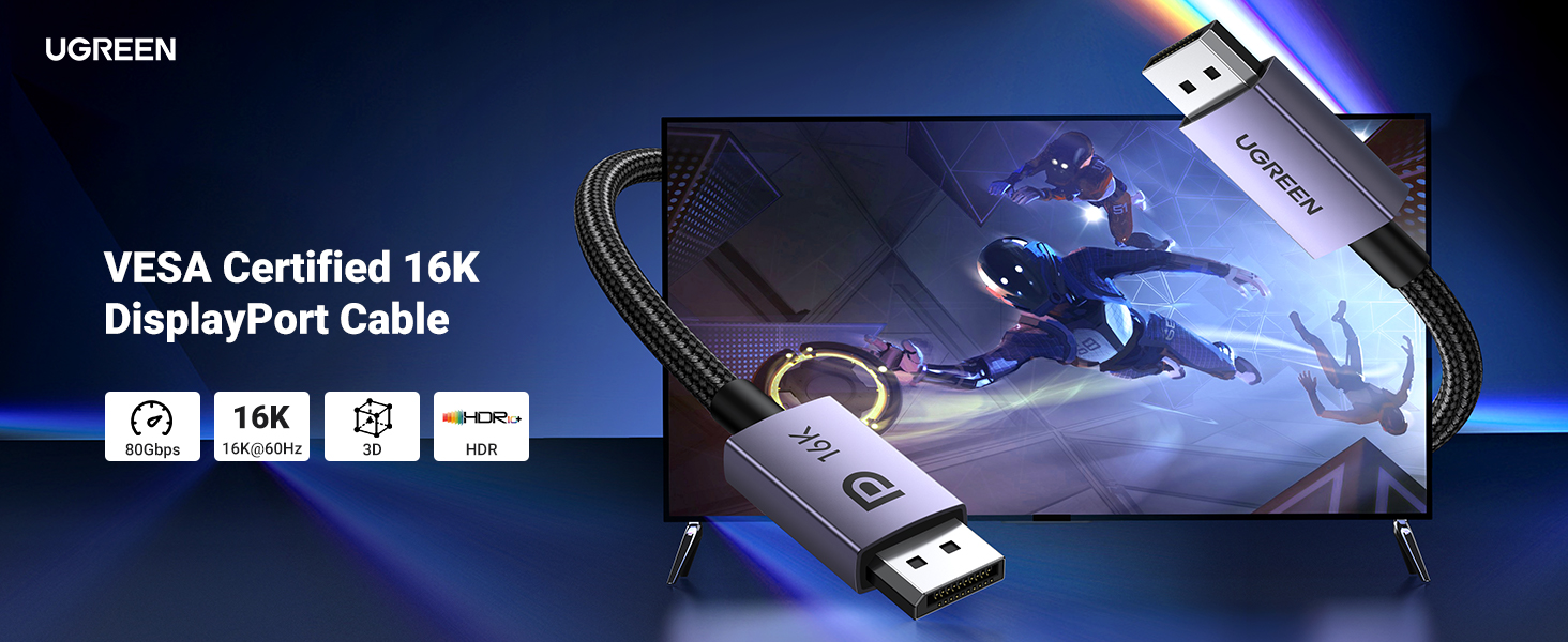 Sikai Câble DisplayPort 2.1 16K DP 2.0 16K @ 30Hz 8K @ 60Hz