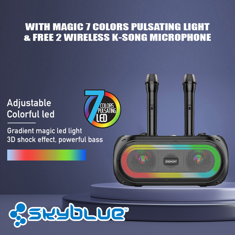 Skyblue LED RGB Light Speaker Bluetooth Bass Besar Spiker With 2 ...
