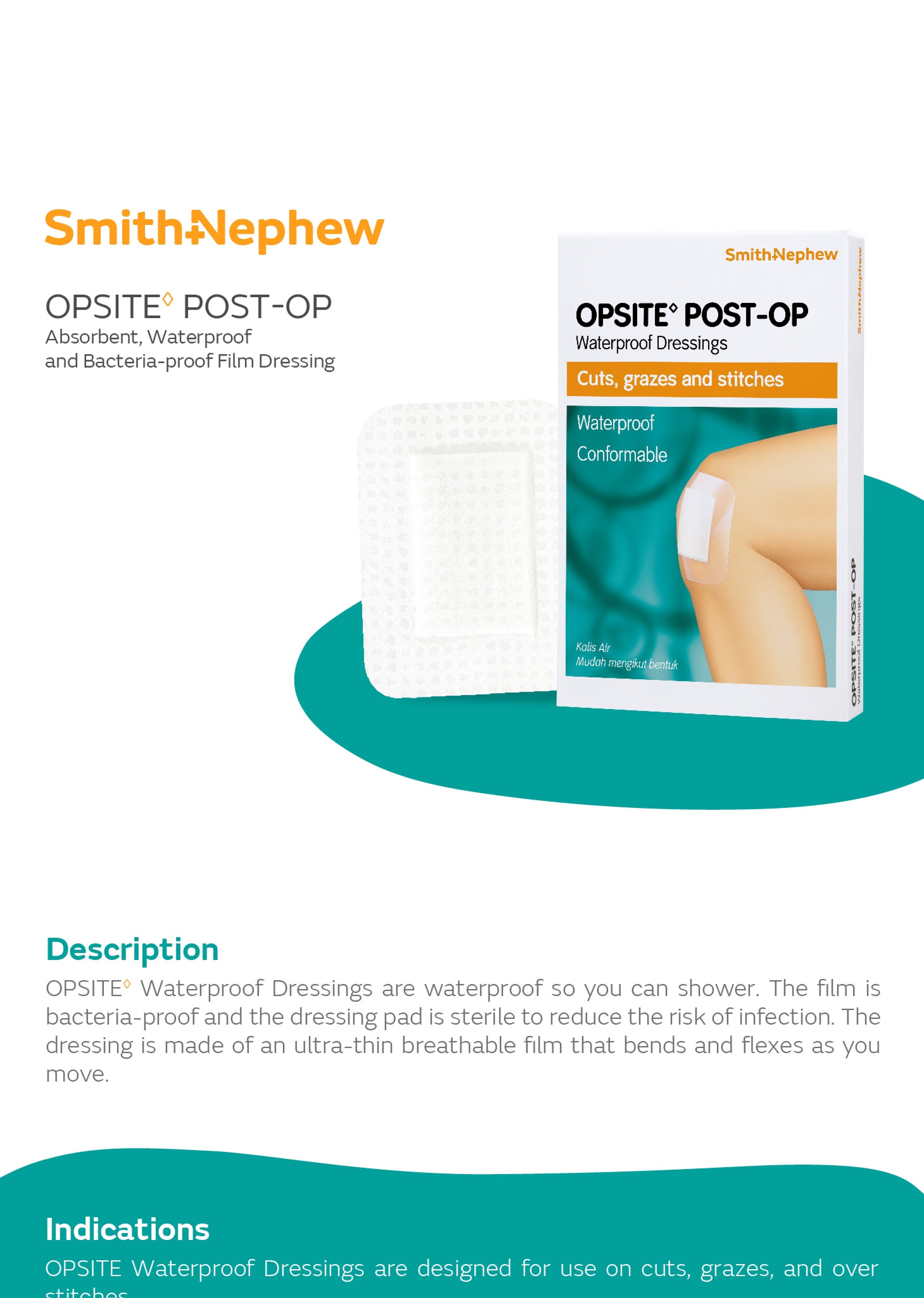 Smith+Nephew Opsite Post-OP Waterproof Dressings (25cm x 10cm x 20's ...