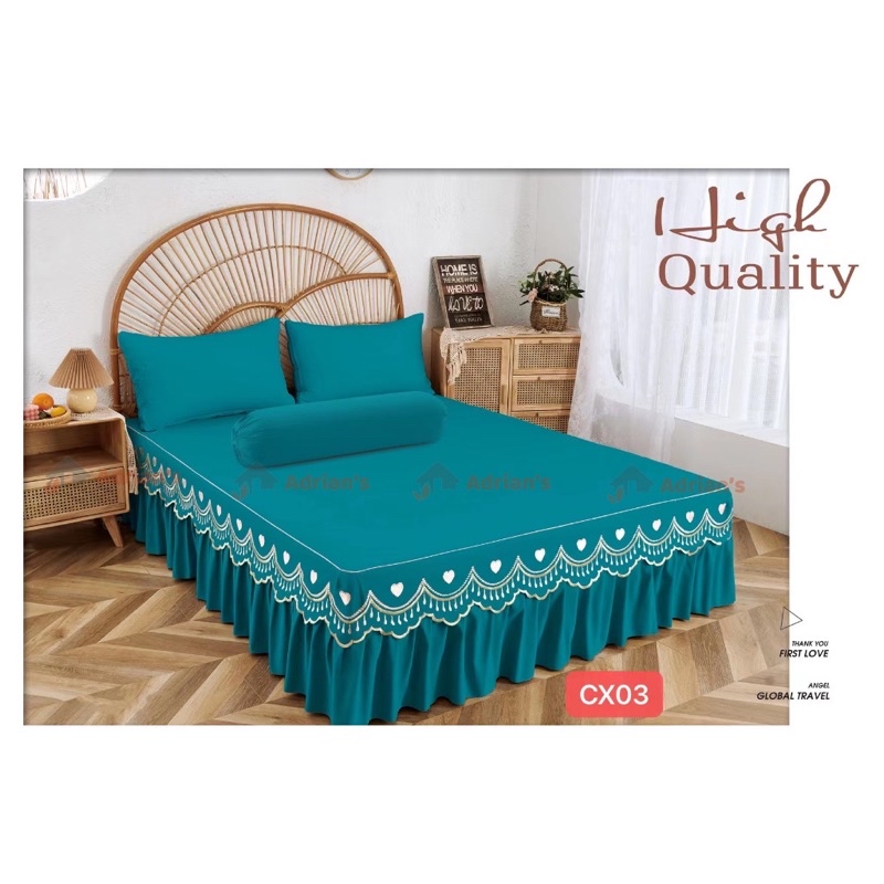 Berkualiti Tinggi 4in1 Queen Cadar Ropol Set Cadar Sulaman Skirt Katil ...