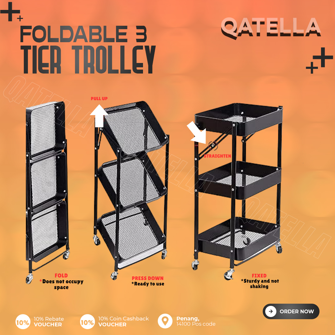 Qatella 100% Full Steel 3 Tiers Foldable Kitchen Multi-functional ...