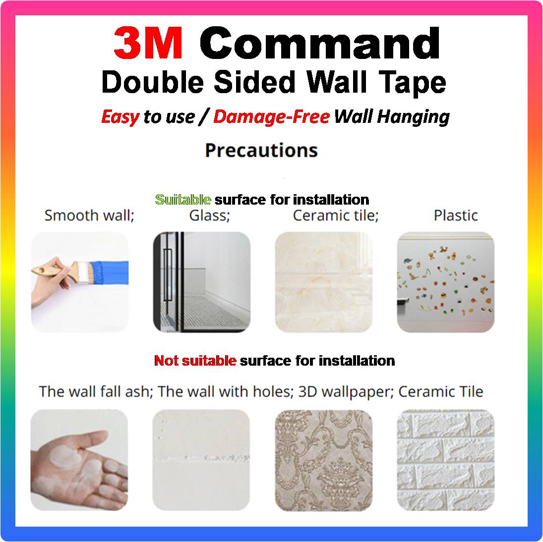 Command Strong Double Sided Wall Tape Strip Adhesive Refill for