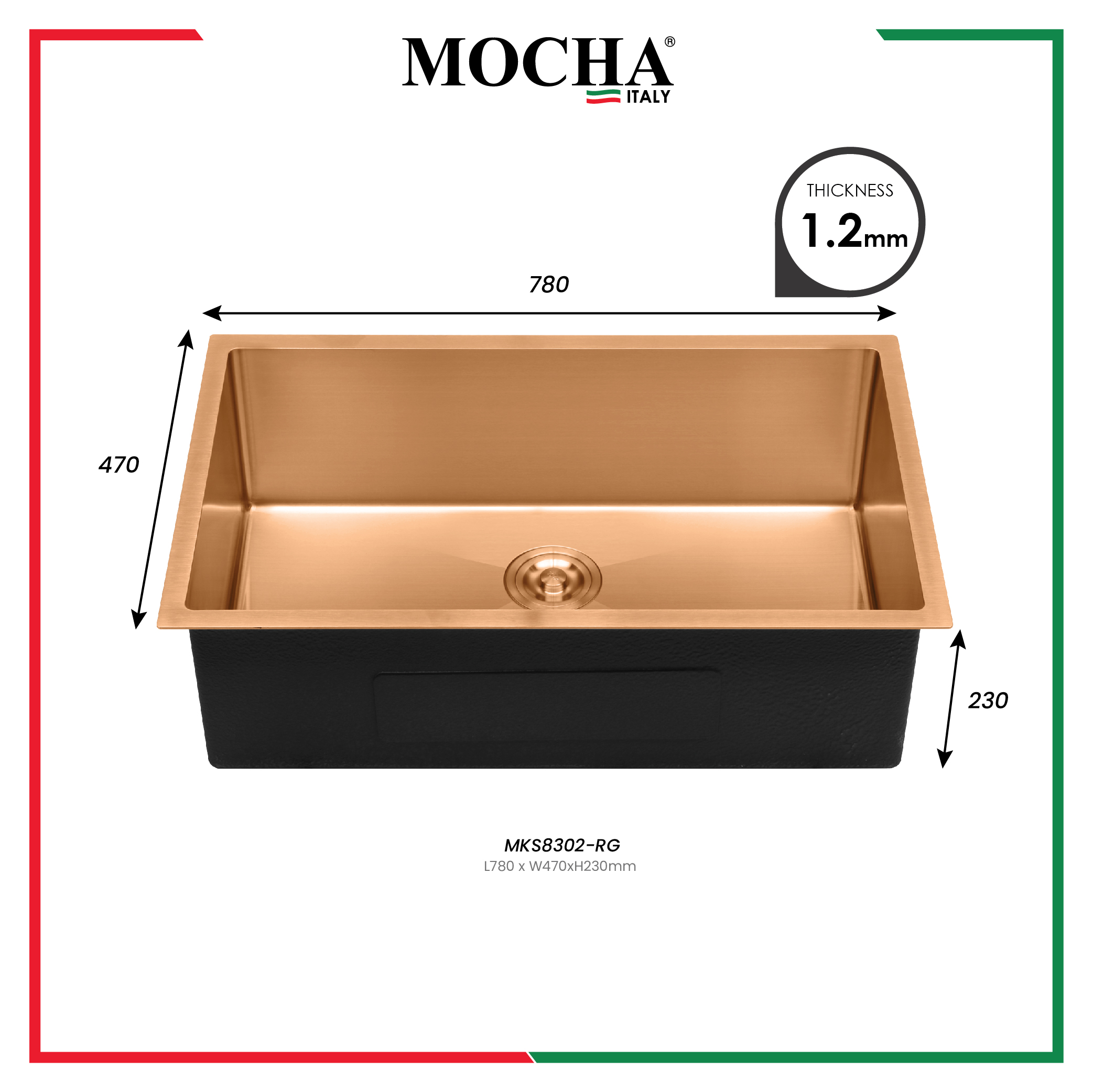 [Nano Kitchen Sink] Mocha MKS8302-RG SUS304 Kitchen sink rose gold
