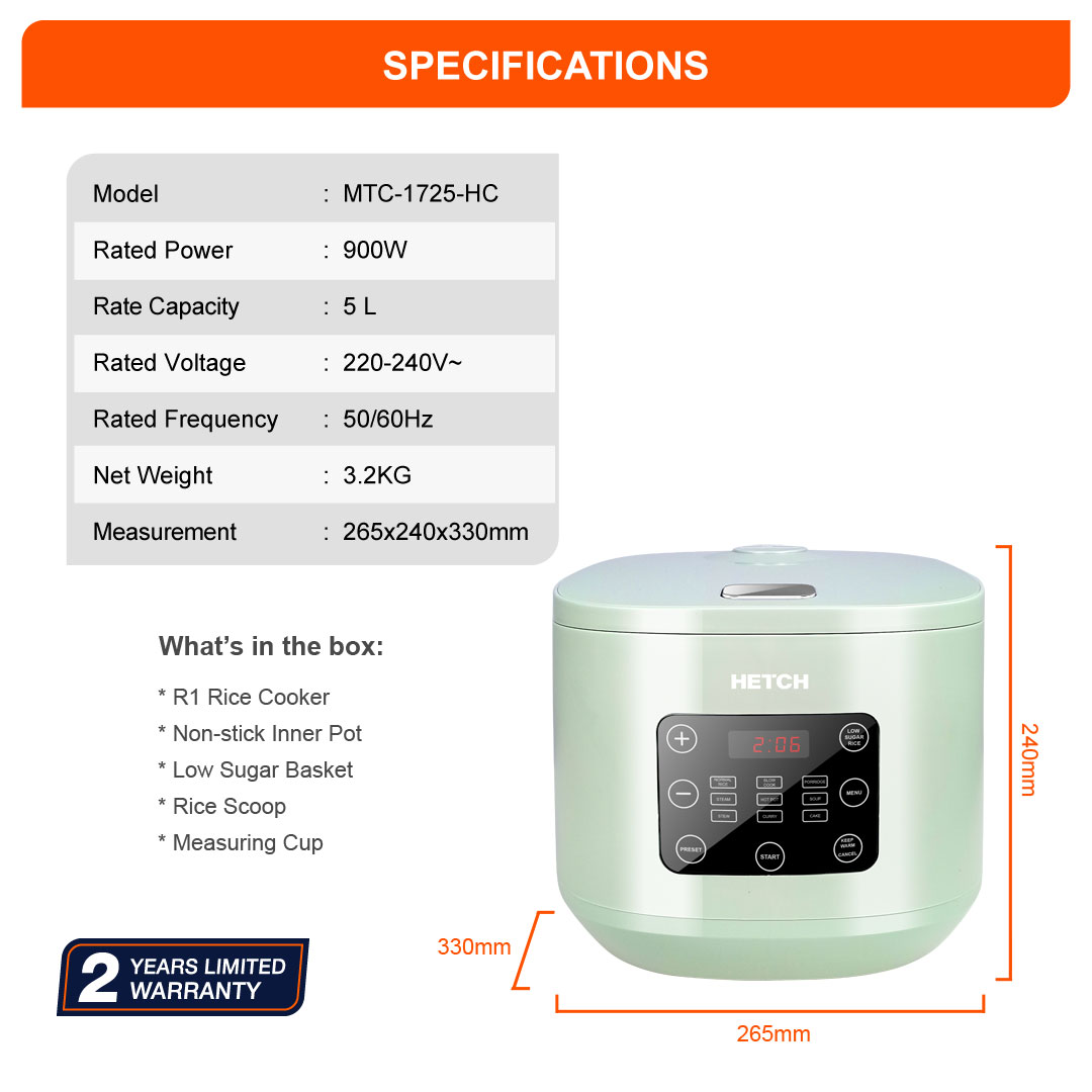 HETCH Low Sugar Smart Rice Cooker (3L) MTC1727HC Shopee Malaysia
