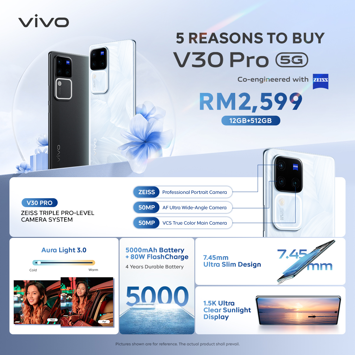 New vivo V30 Pro 5G ZEISS Triple Camera | Aura Light 3.0 | 12+12GB ...