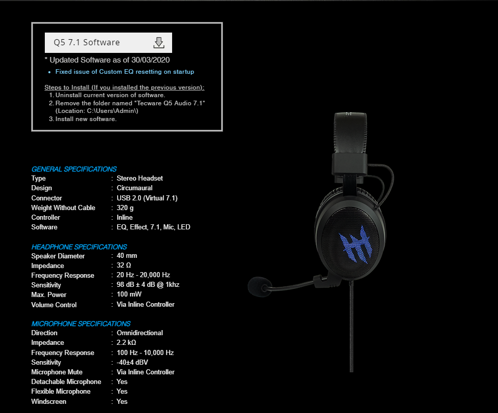 Tecware Q5 Premium Gaming 7.1 RGB Gaming Headset # TW-AC-Q571-RGB ...
