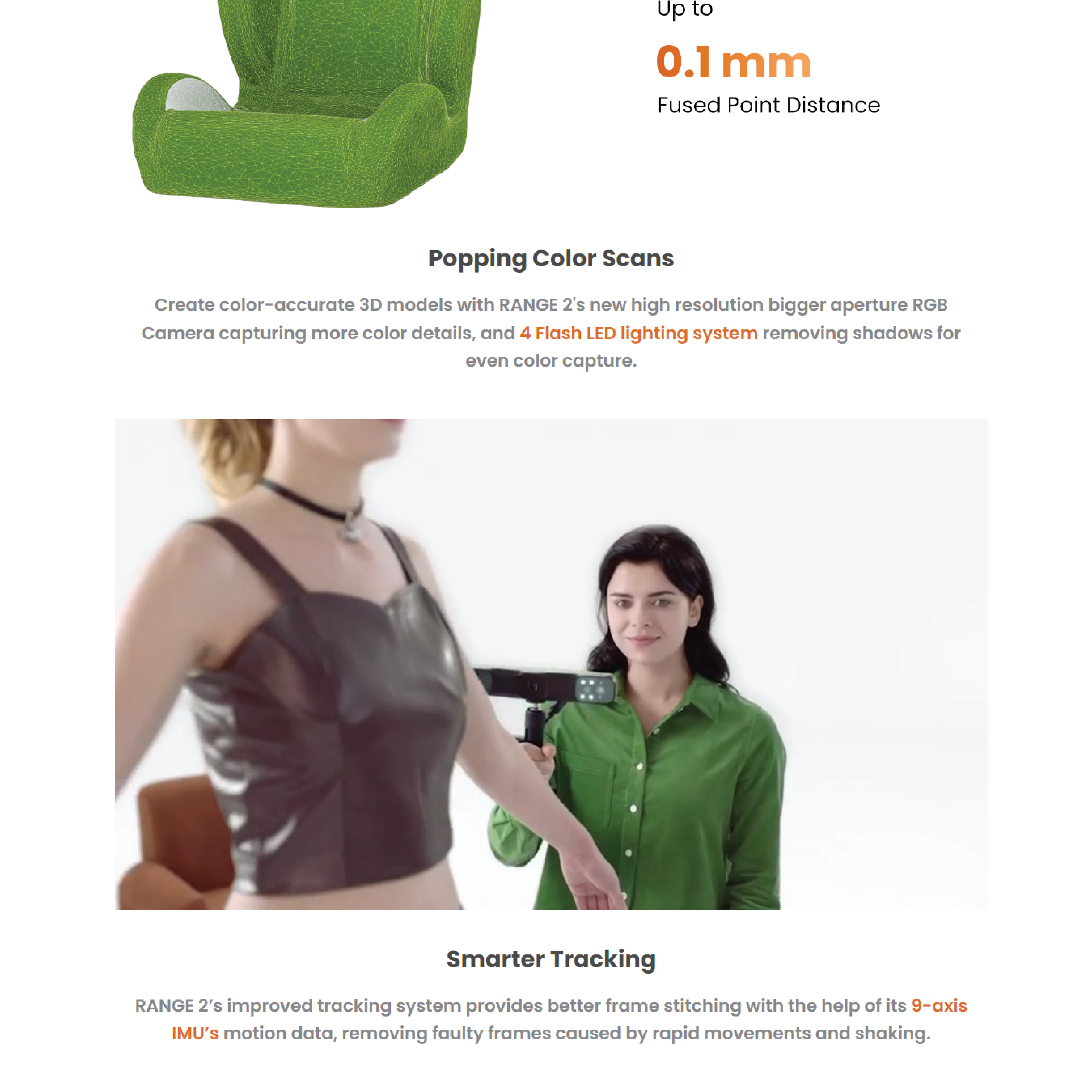 Revopoint RANGE 2 Handheld 3D Scanner Single Frame Precision Up to 0 ...