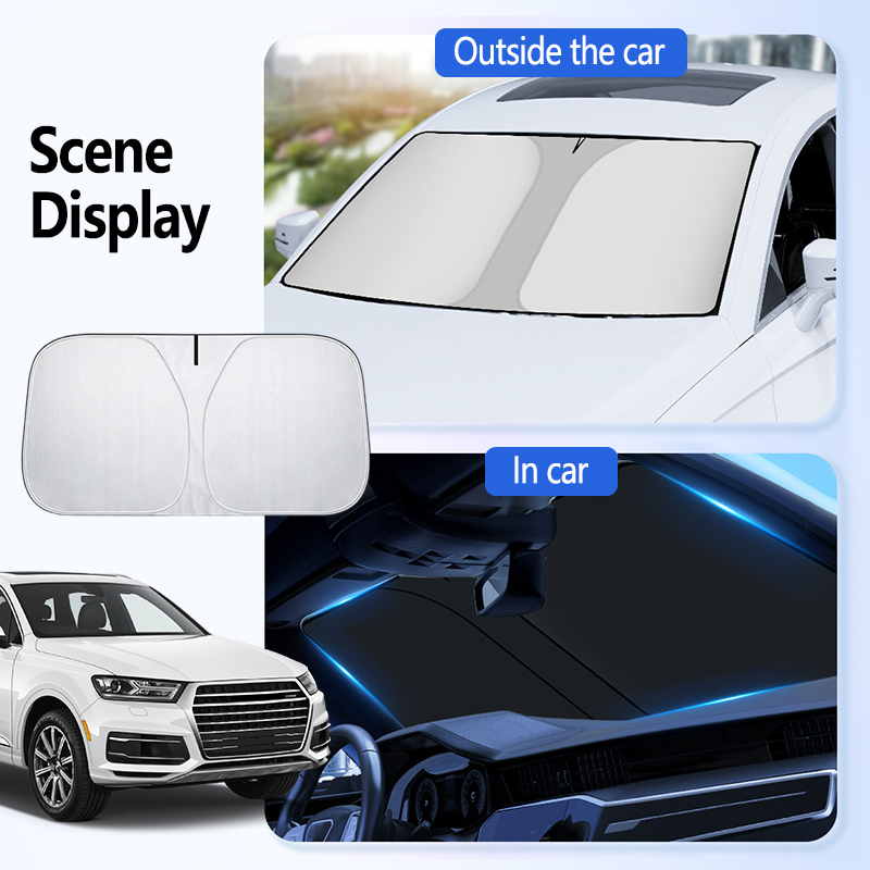 Motor Trend Foldable Jumbo Car Window Sun Shade – Blue Reflective Foil, 66x27 Inches, UV Protection