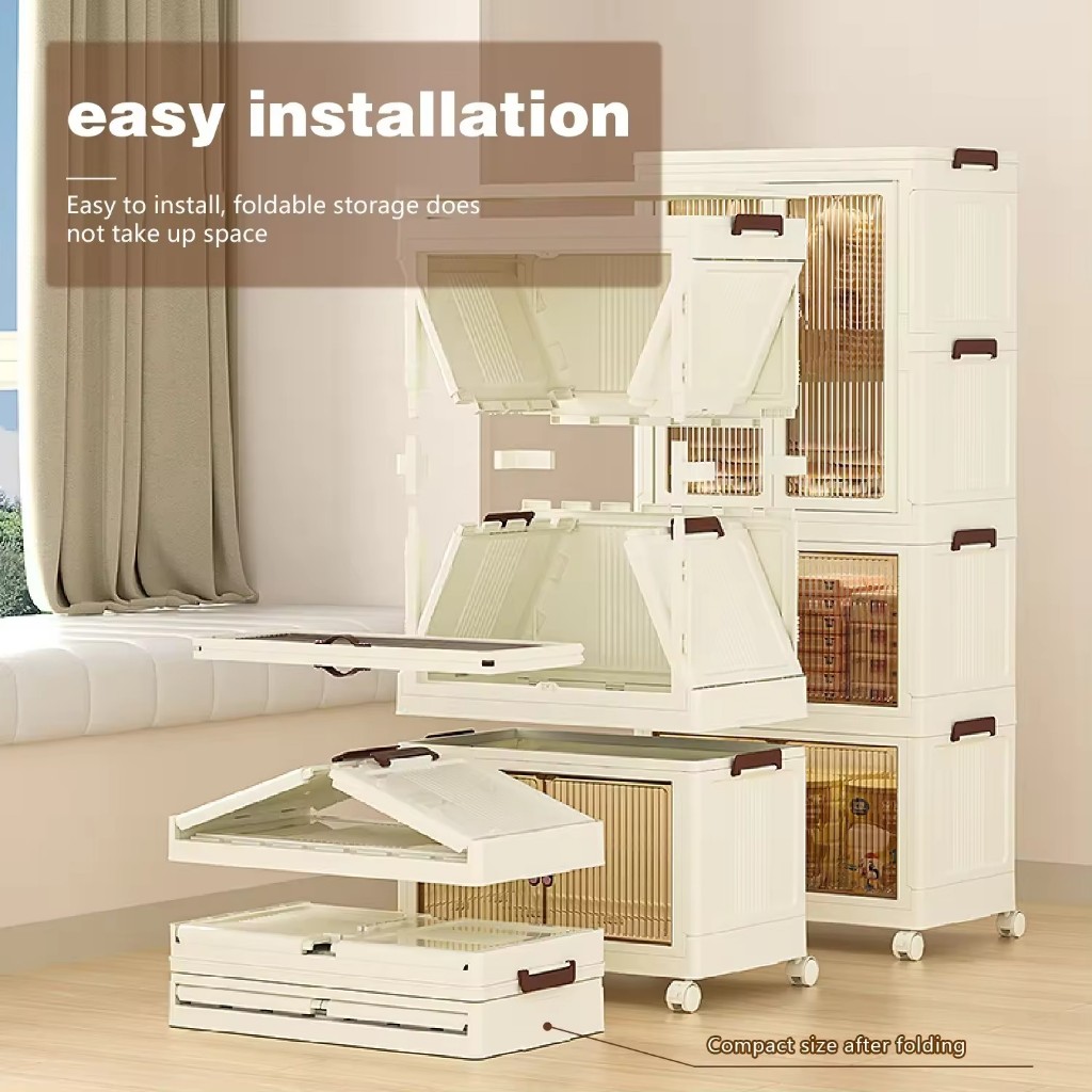 1/2/3/4/5 Layers Foldable Storage Cabinet 2 Doors Multipurpose Storage ...