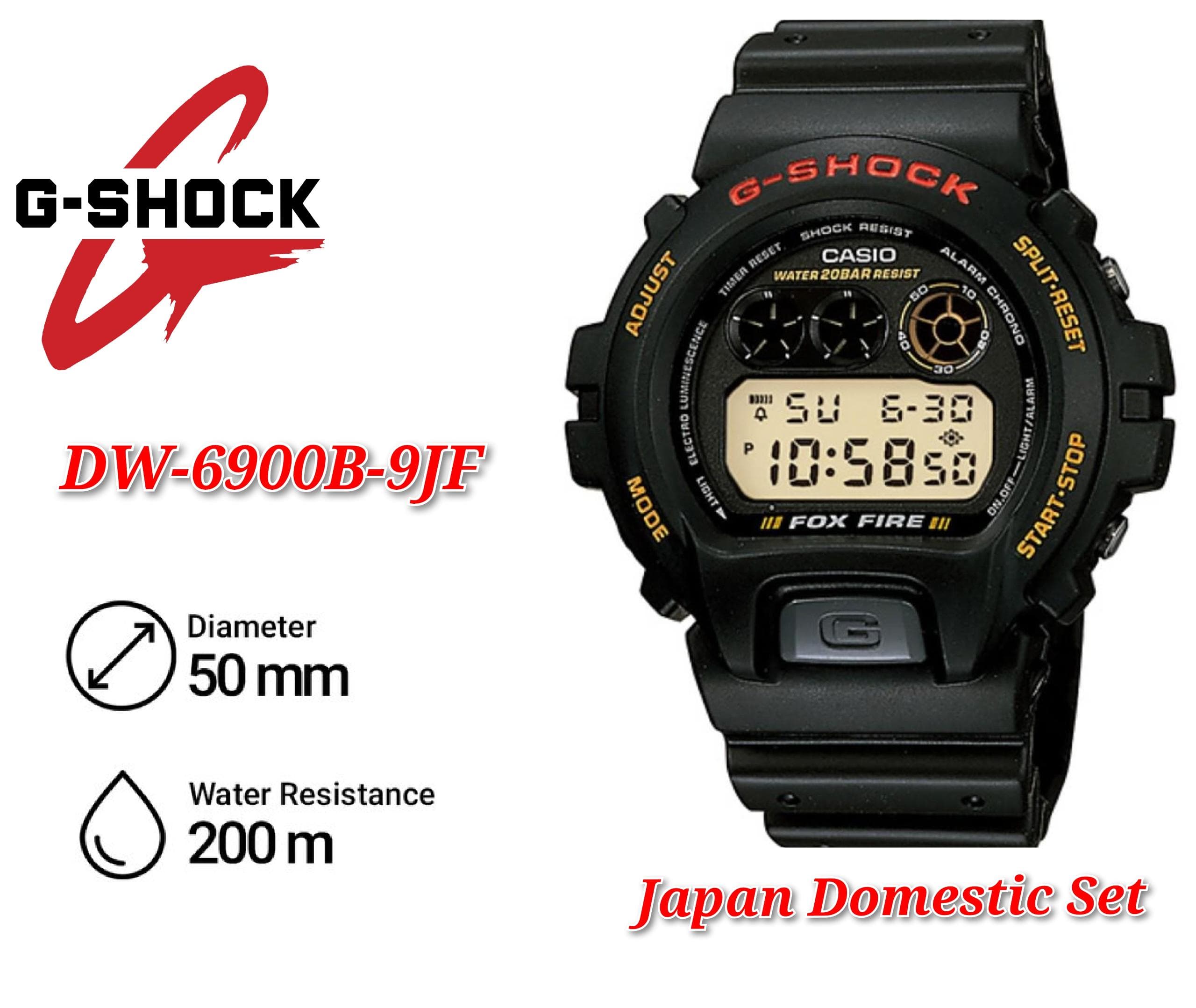 Casio G-Shock 6900 Series Basic Black Fox Fire DW-6900B-9