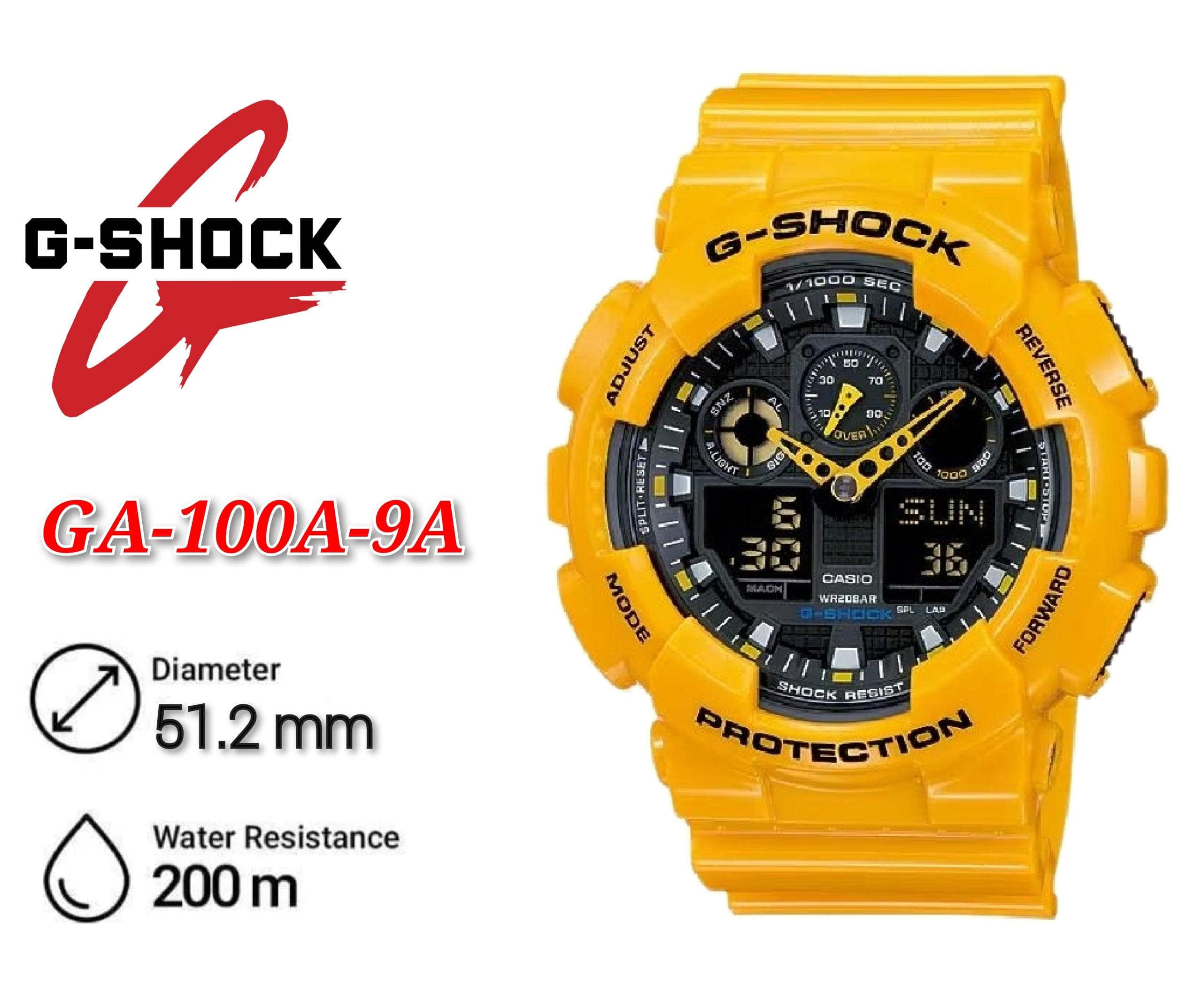 Casio G-Shock Men's Analog-Digital GA-100A-9A BUMBLEBEE Yellow Resin ...
