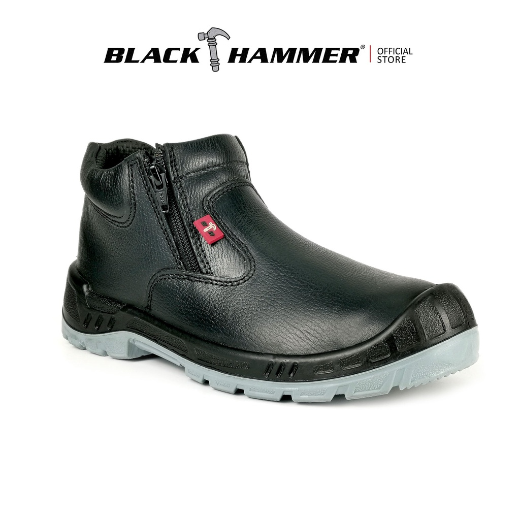 Black Hammer Men Mid Cut with Double Zip Safety Shoes Black - Main Image