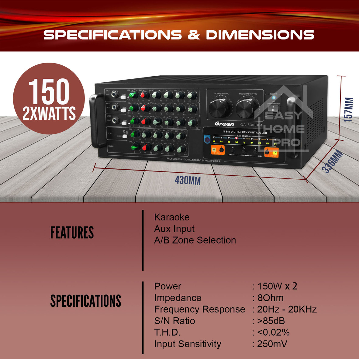 GREEN GA-6300KR Power Amplifier Karaoke Amp Ampli Key Control Home ...