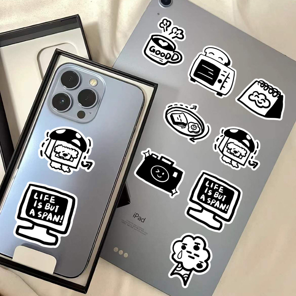 60/70pcs Black & White Cartoon Stickers Decoration Journal Sticker DIY ...