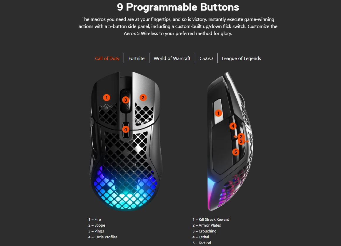 SteelSeries AEROX 5 Ultra Lightweight Super-Fast AquaBarrier Wired ...