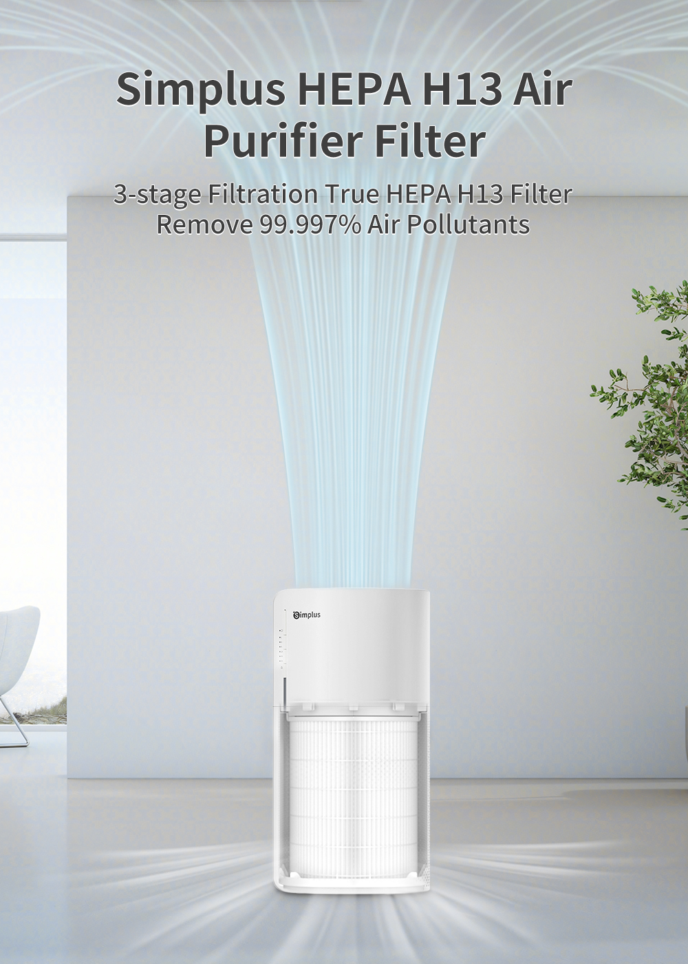 Simplus HEPA H13 Air Purifier Filter 3-Stage Progressive Filtration for ...