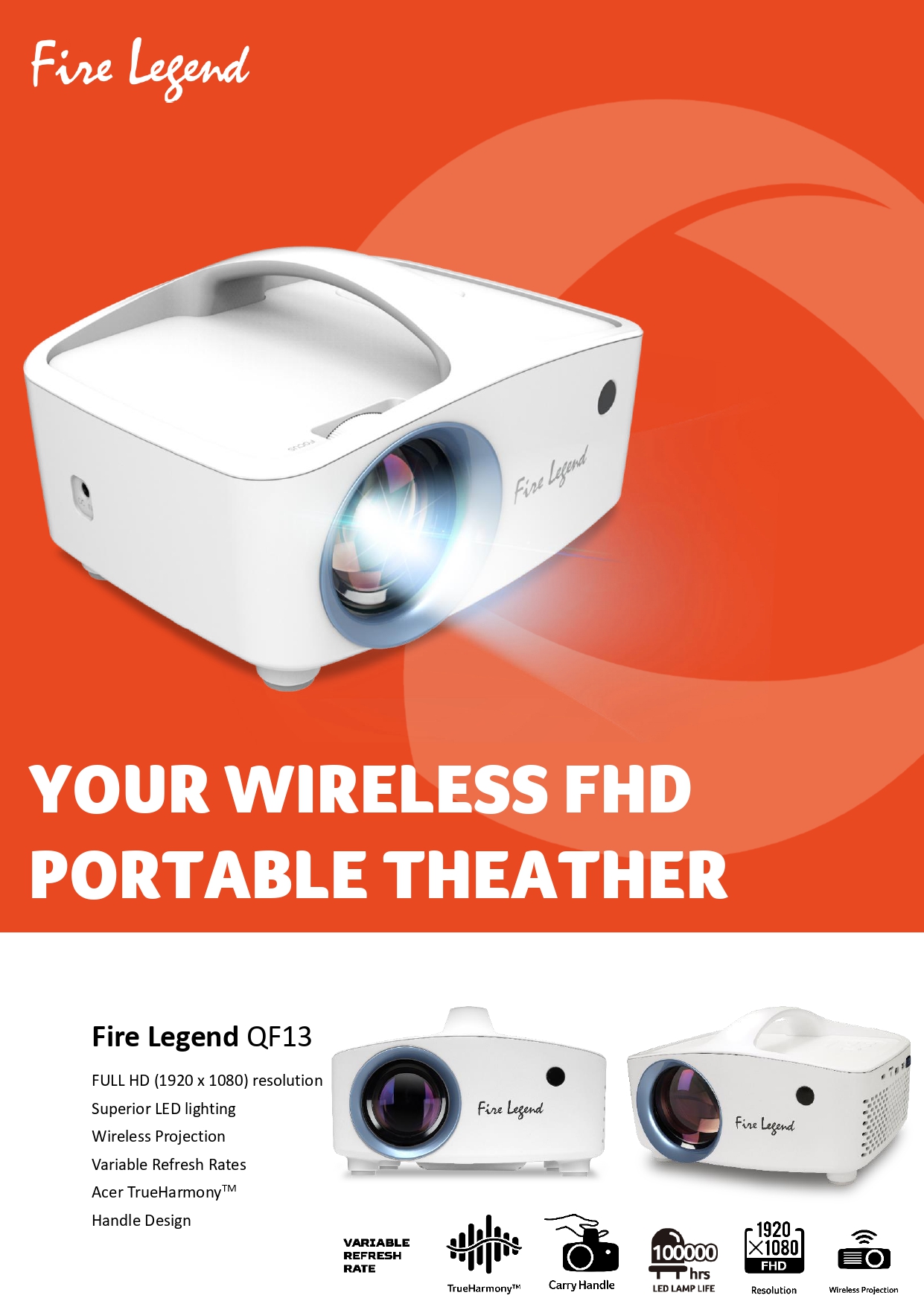 ACER AOPEN FIRE LEGEND QF13 6,000 LUMENS FULL HD (1920x1080) PROJECTOR ...