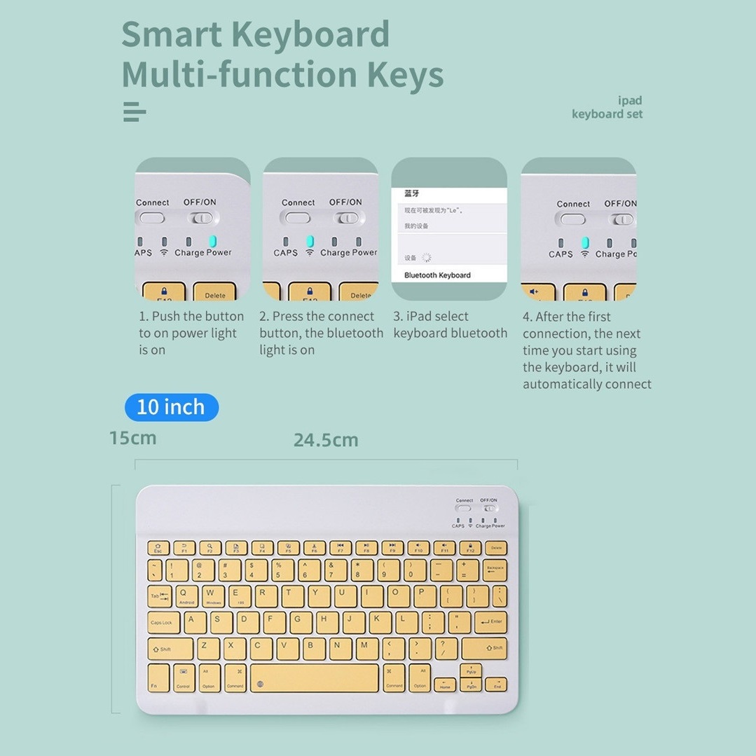 10 inch Ultra Slim Wireless Bluetooth Keyboard (Black / White) Thin ...