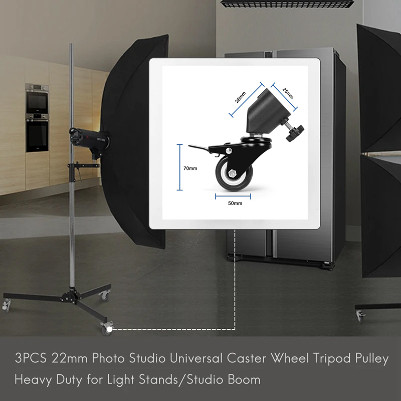 3pcs C-Stand Wheel Caster Roller long as 19mm or 25mm Tripod foot wheel ...