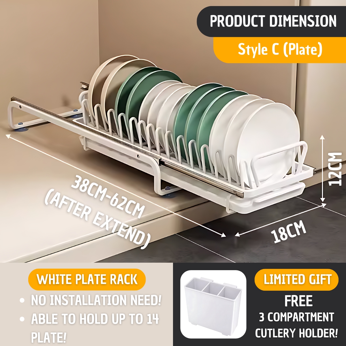 Stainless Steel Kitchen Dish Drainer Rack Rak Pinggan Kitchen Storage ...