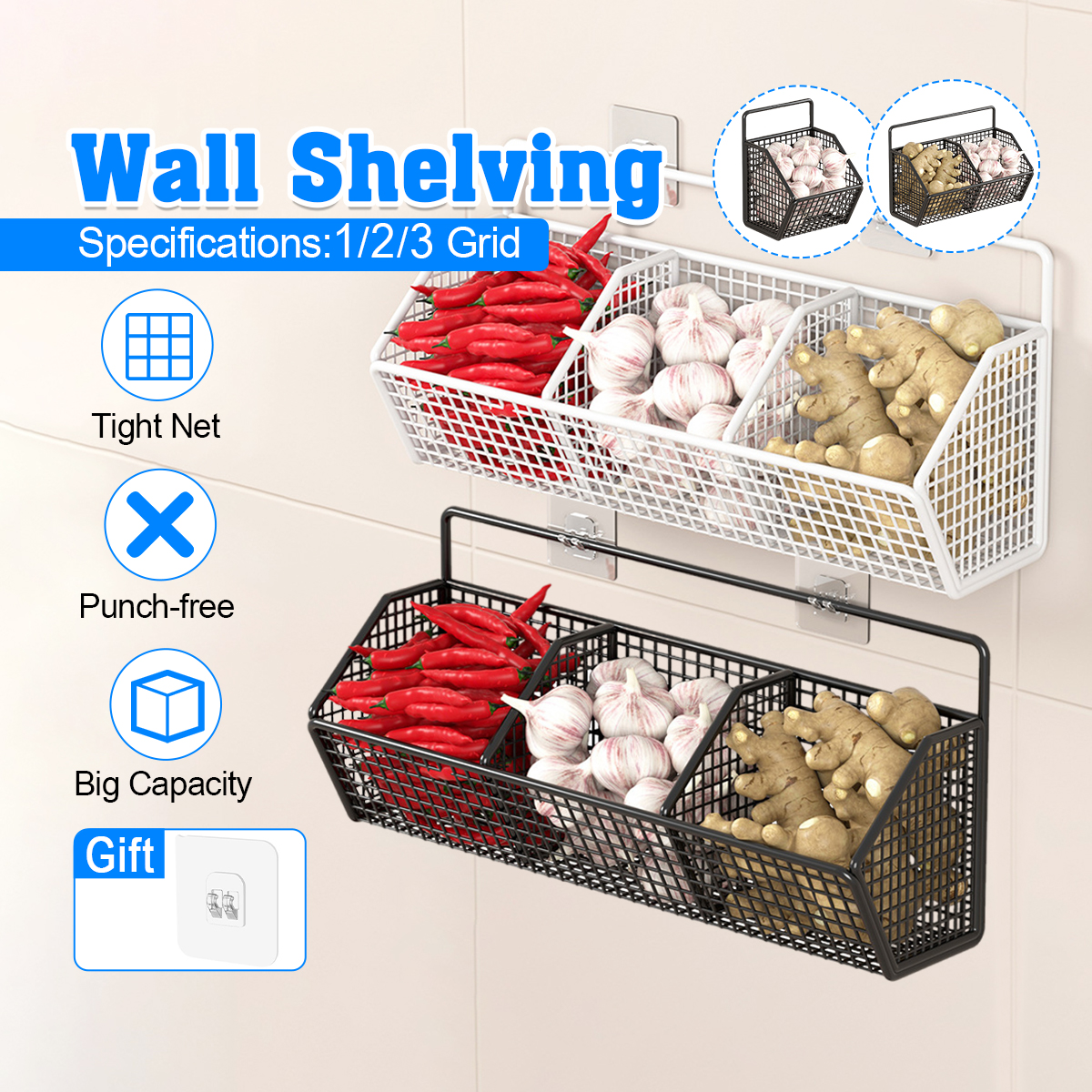 Wall Mounted Storage Rack Onion Ginger Seasoning Storager Basket ...