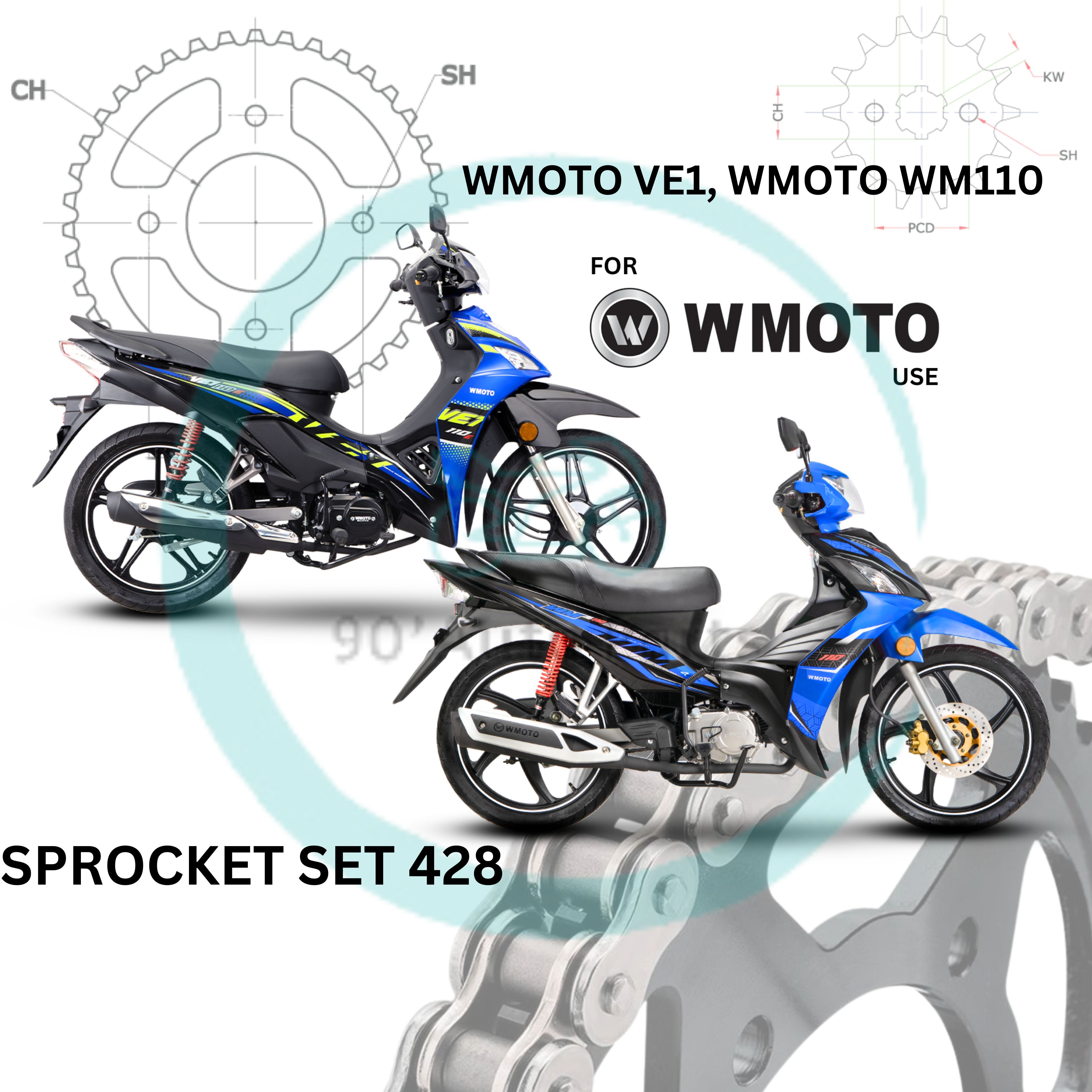 MOTOR WMOTO VE1 WM110 W MOTO VE 1 WM 110 SPROCKET SET 428 SPOCKET ...