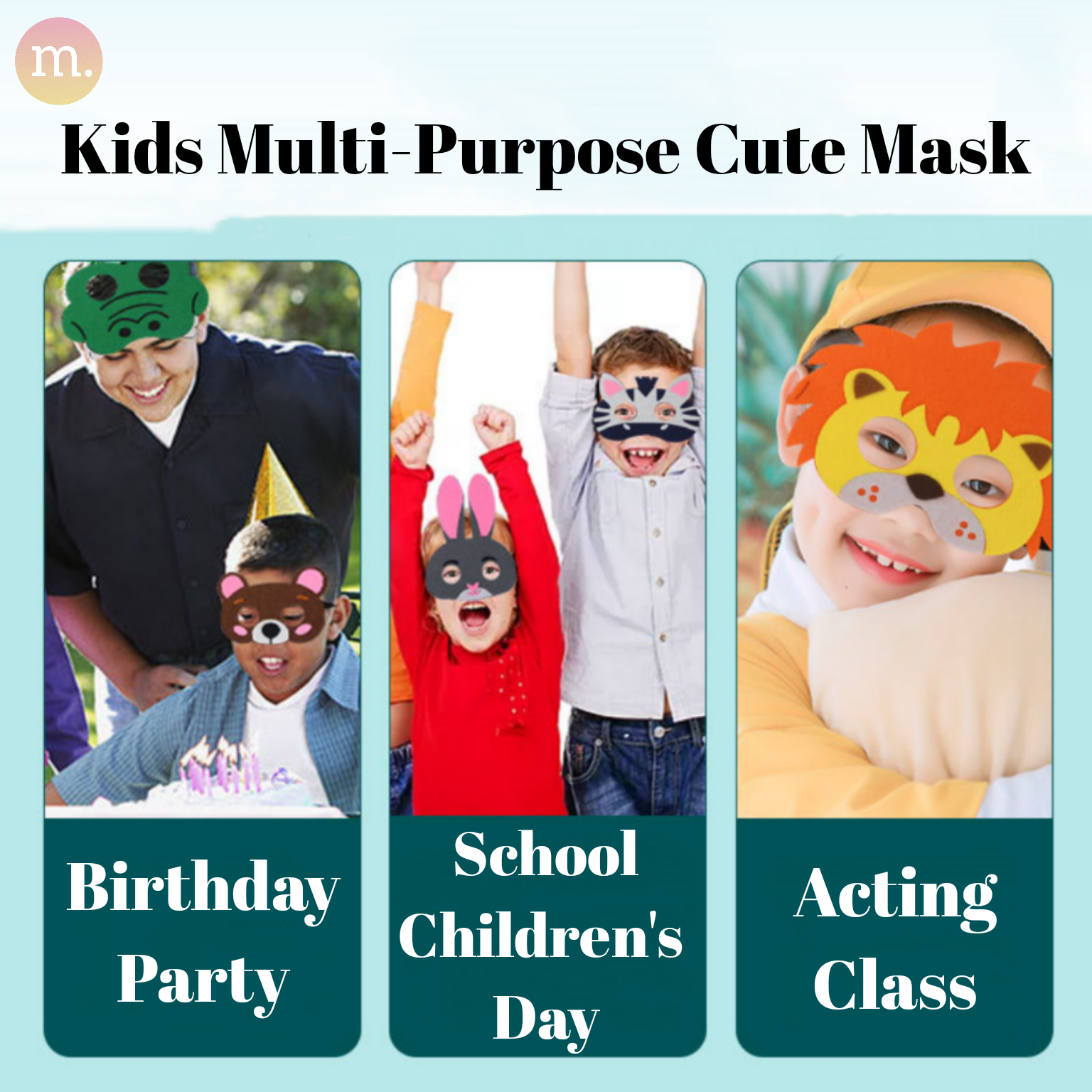Kids Animal Theme Party Mask School Children's Day Role Play Topeng ...