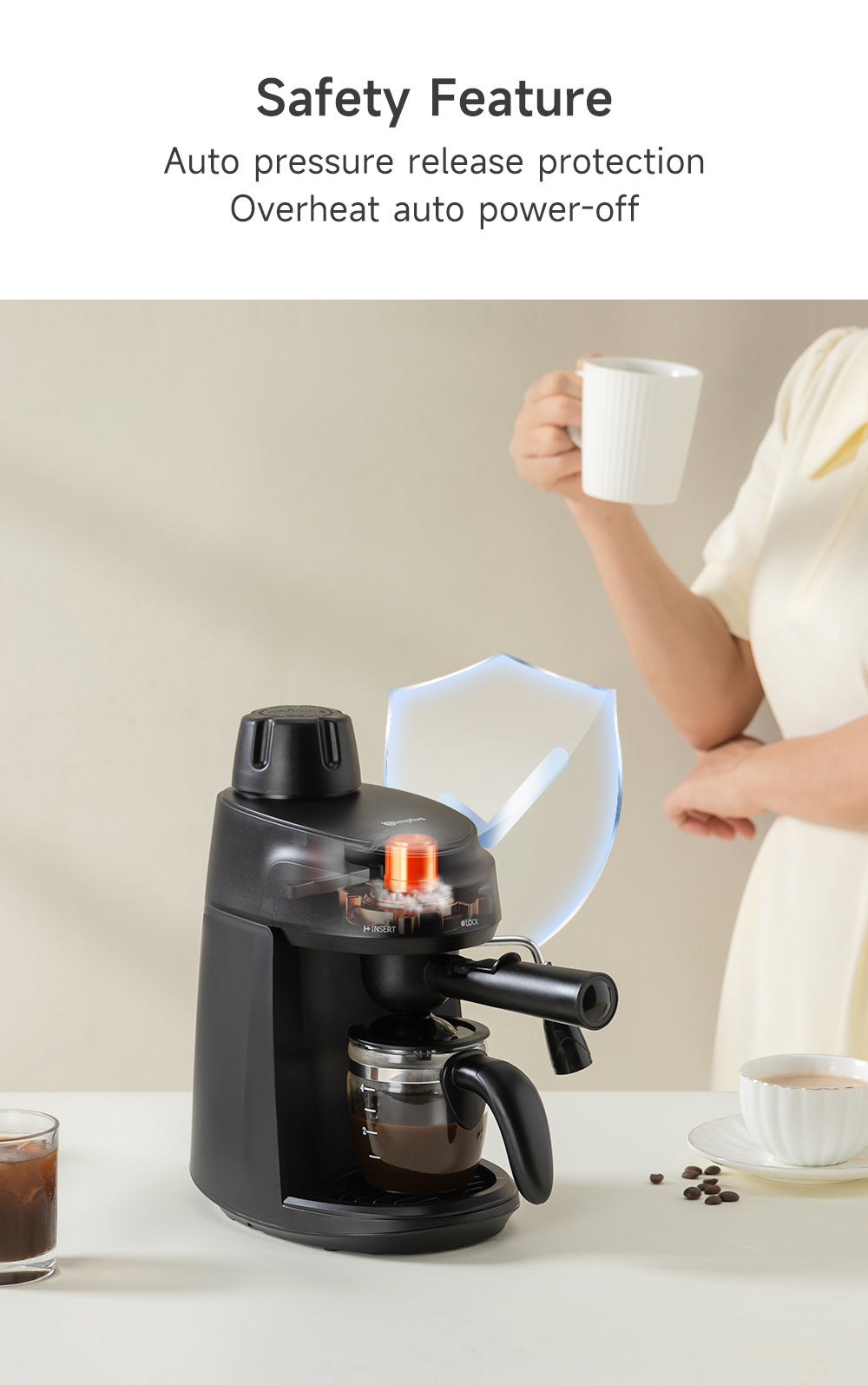 Simplus Coffee Maker Compact Espresso Machine 5Bar Extraction High ...