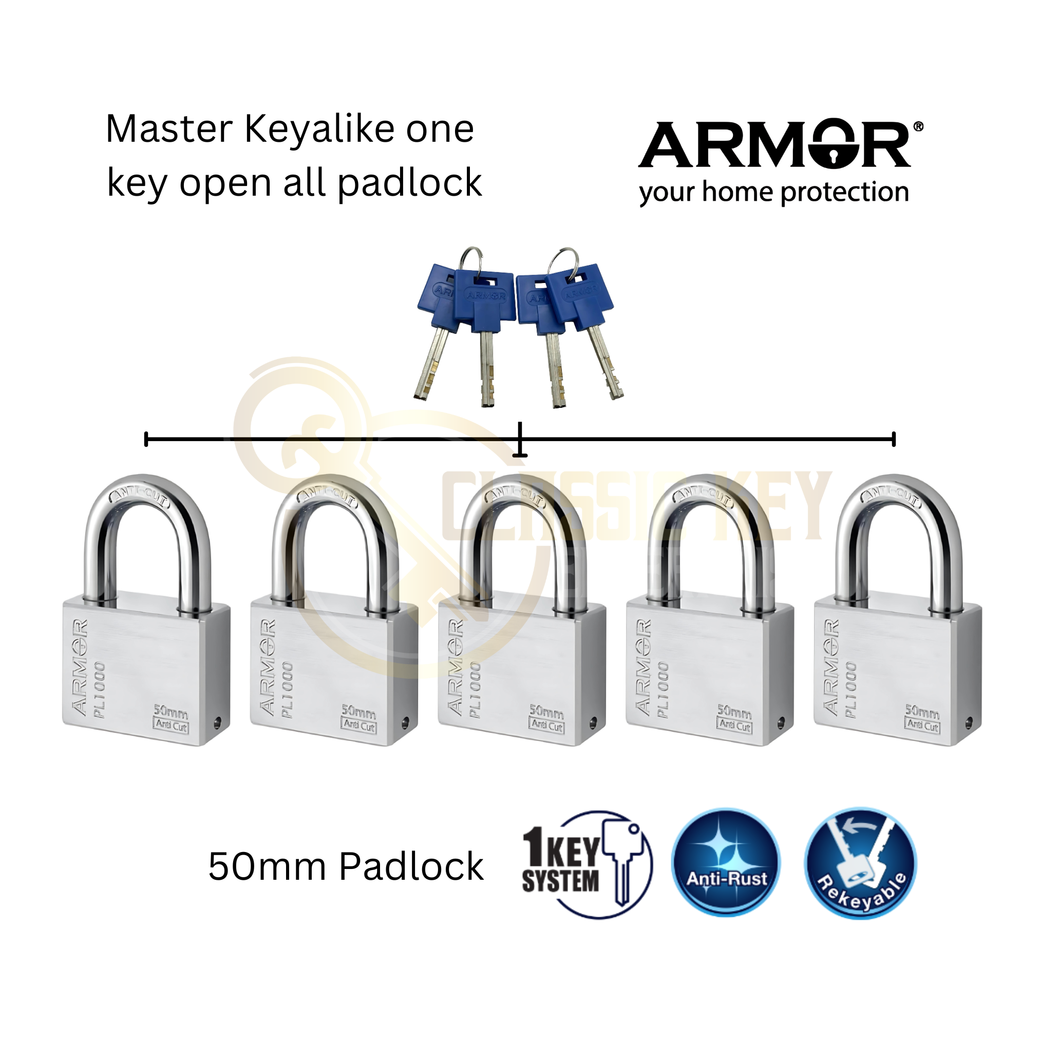 ARMOR Padlock APL-1000 Solid Brass Anti Cut Anti Rust (Size 50mm ...