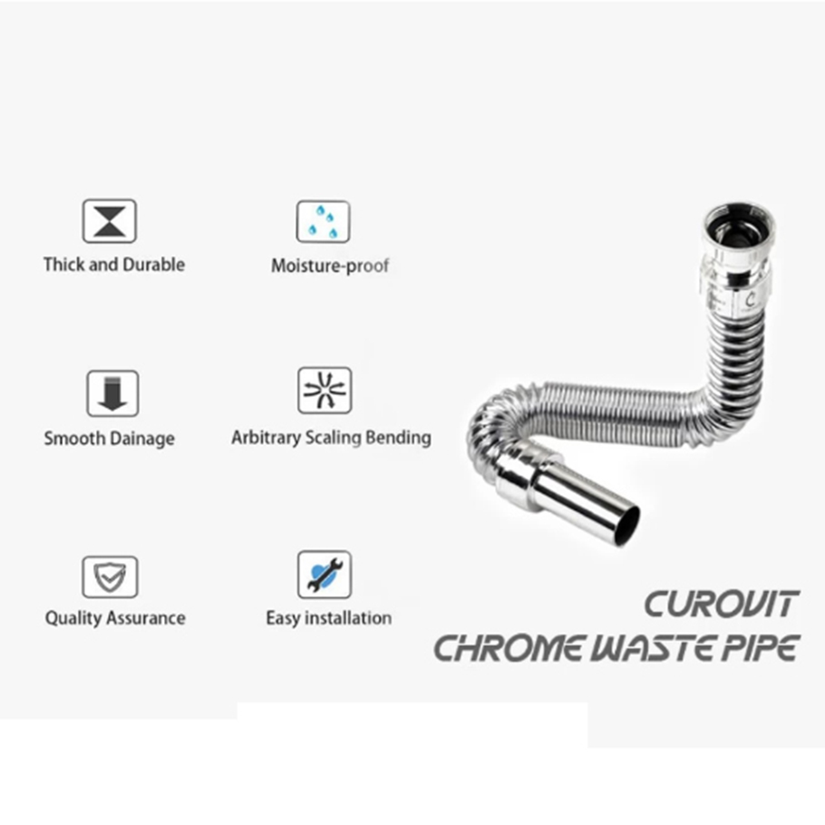 Chrome Flexible Hose Retractable Odor Resistant Sink /Basin Water Drain ...