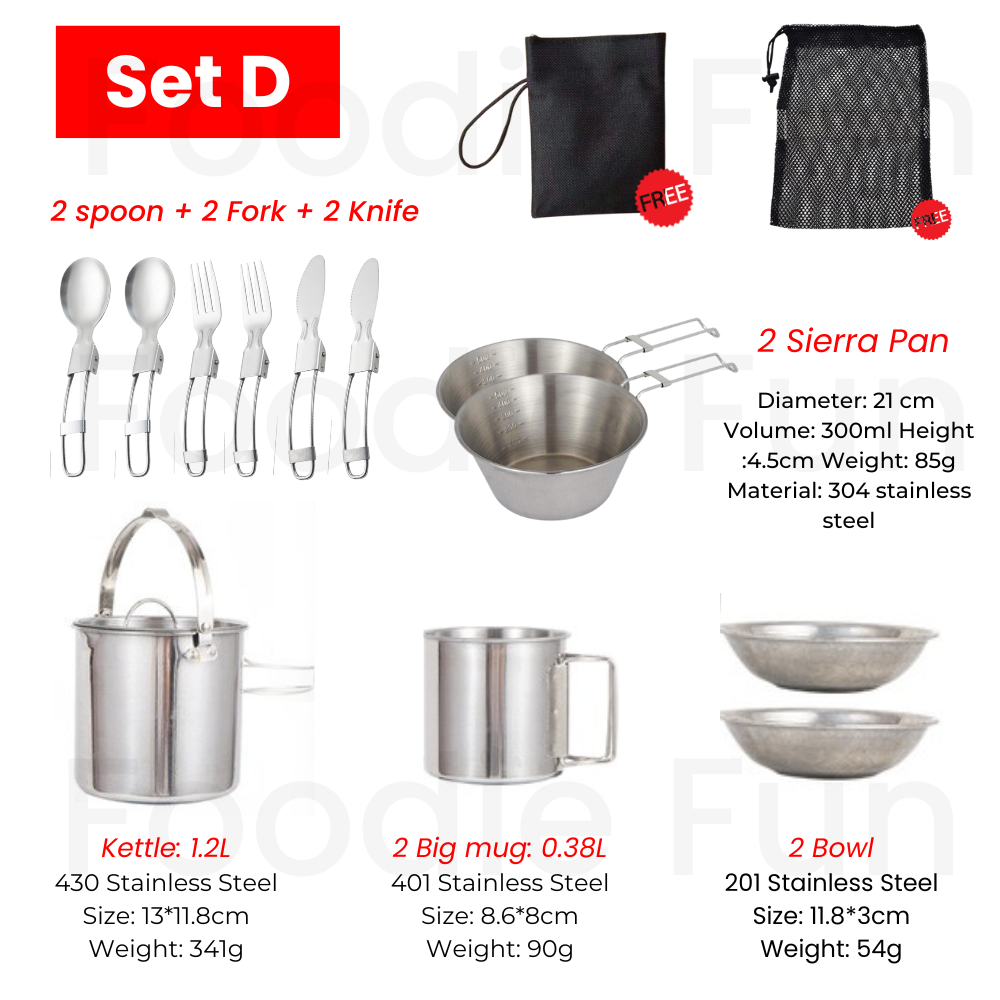 Personal/Group Camping Cooking Cookware Set Stainless Steel Portable ...