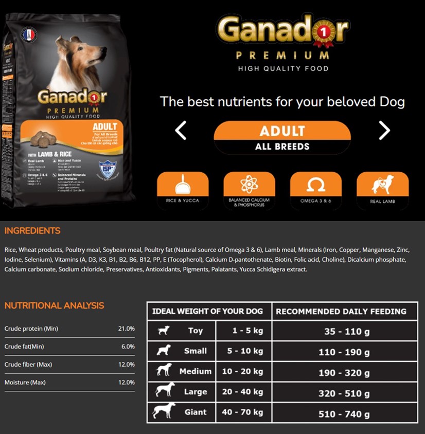 GANADOR Premium High Quality Dog Food 3kg ( Lamb Rice / Salmon Rice ...