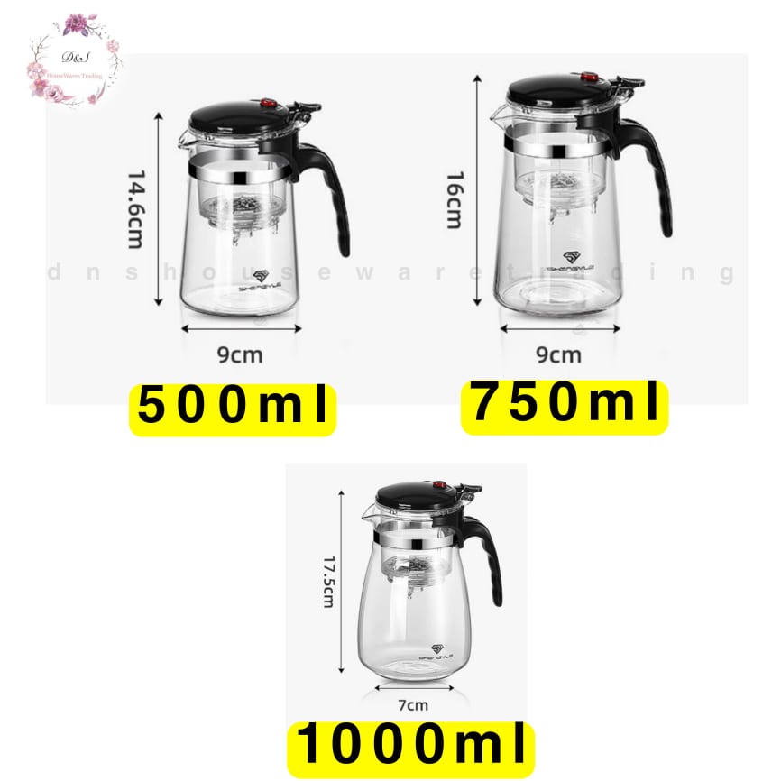 🇲🇾 One-click Filtering Glass Teapot Teacup Tea Water Separation Tea Set ...
