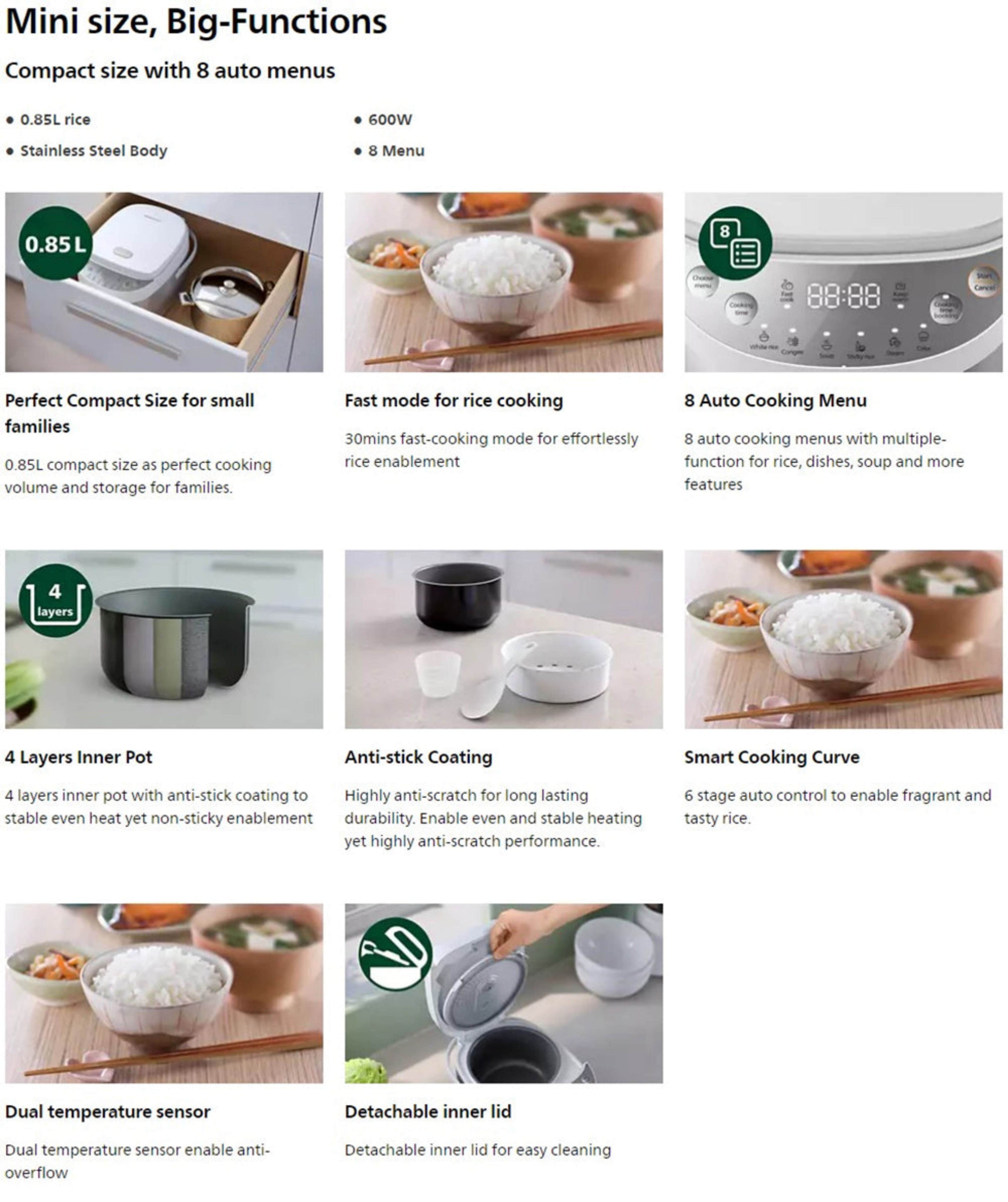 [ FREE SHIPPING ] Philips 3000 Series Digital Mini Rice Cooker (0.85L ...