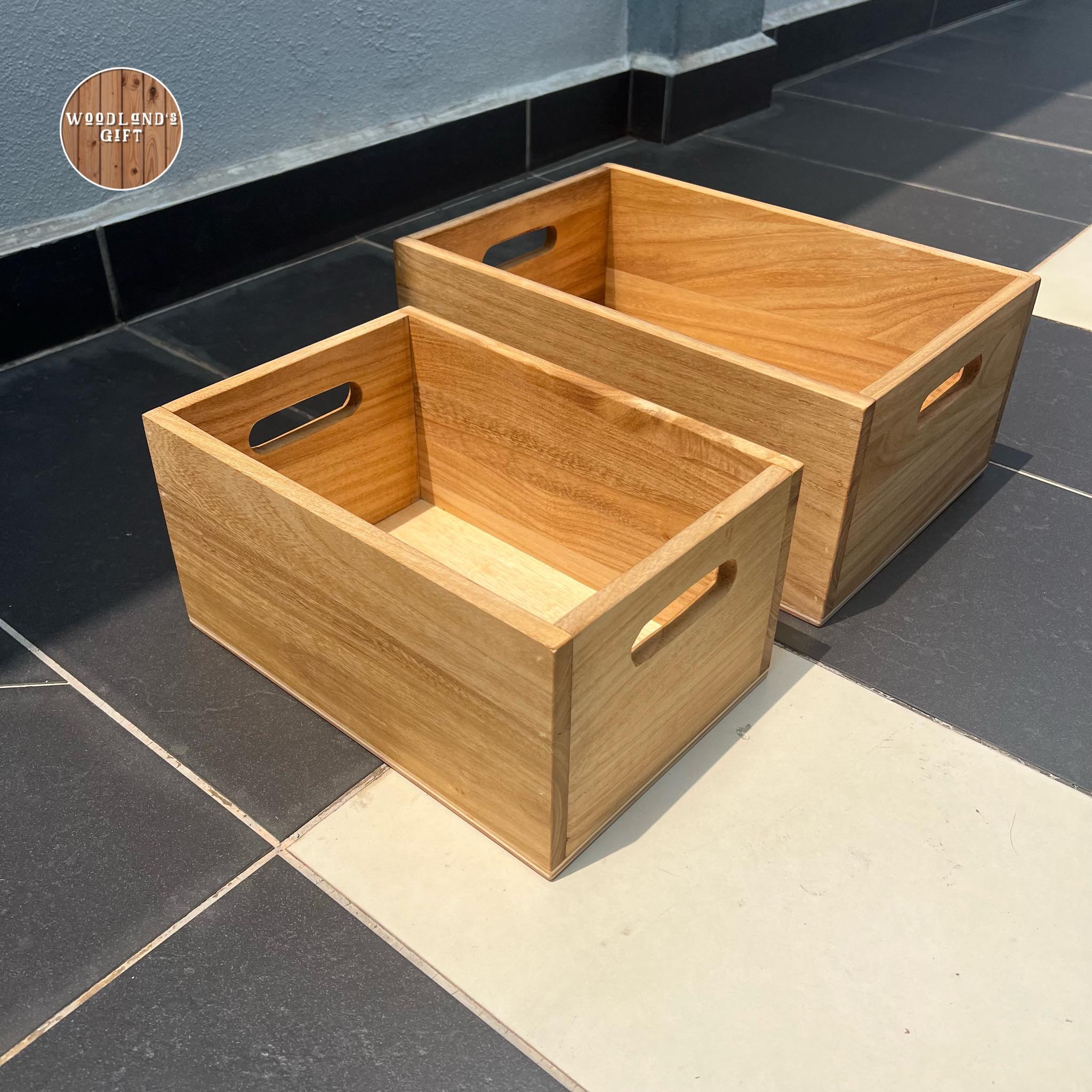 Solid wood decorative box storage with handle hole /收纳盒/ kotak kayu ...
