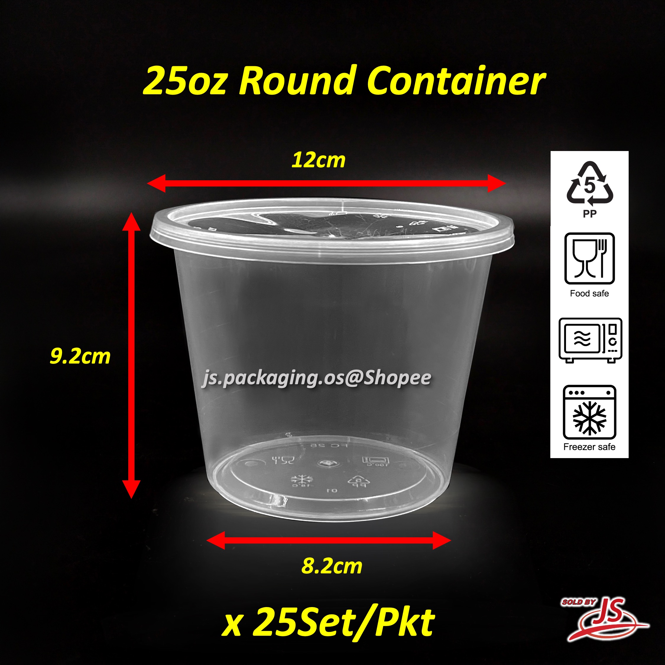 Round Container with Lid 25set Bekas Makanan Bulat 8oz/10oz/12oz/16oz ...