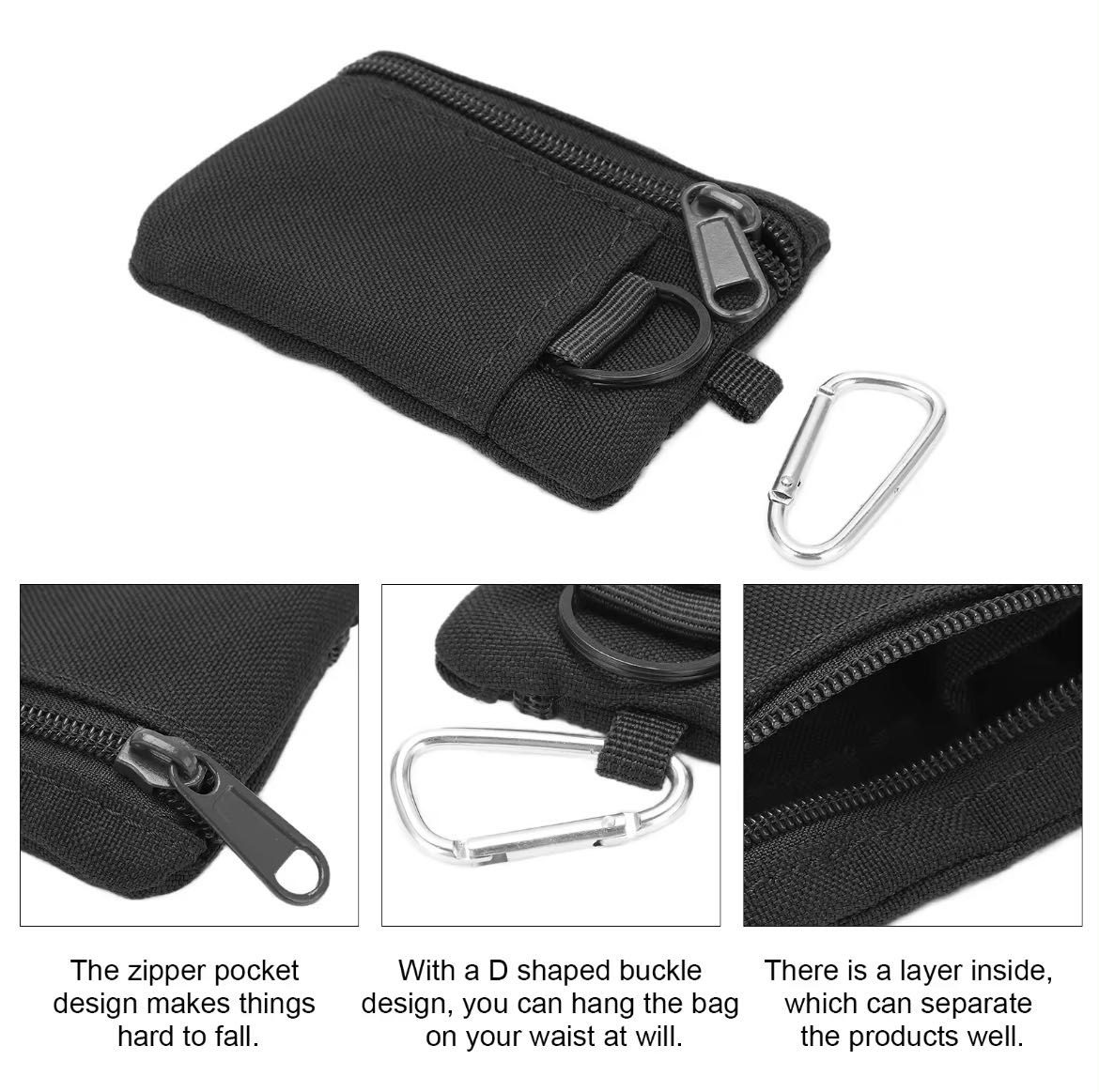 Cocoarm Molle Pouch, Mini Molle Pouch Bag Outdoor Portafoglio con moschettone Portatile Mini Portachiavi per Campeggio, Escursionismo, Ciclismo (Black