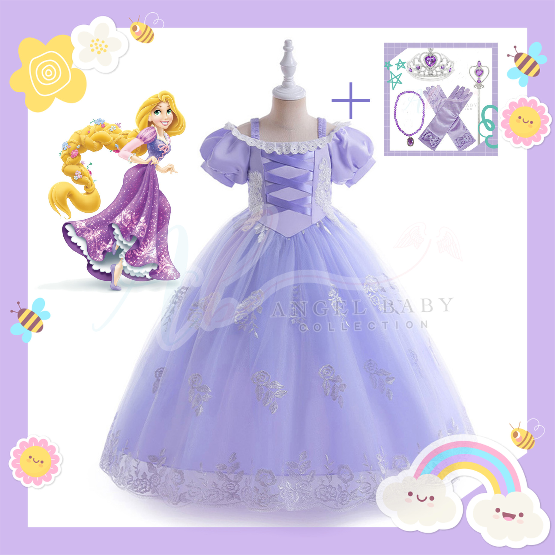 Angel Baby Kids Princess Rapunzel Costume Cosplay Budak Princess