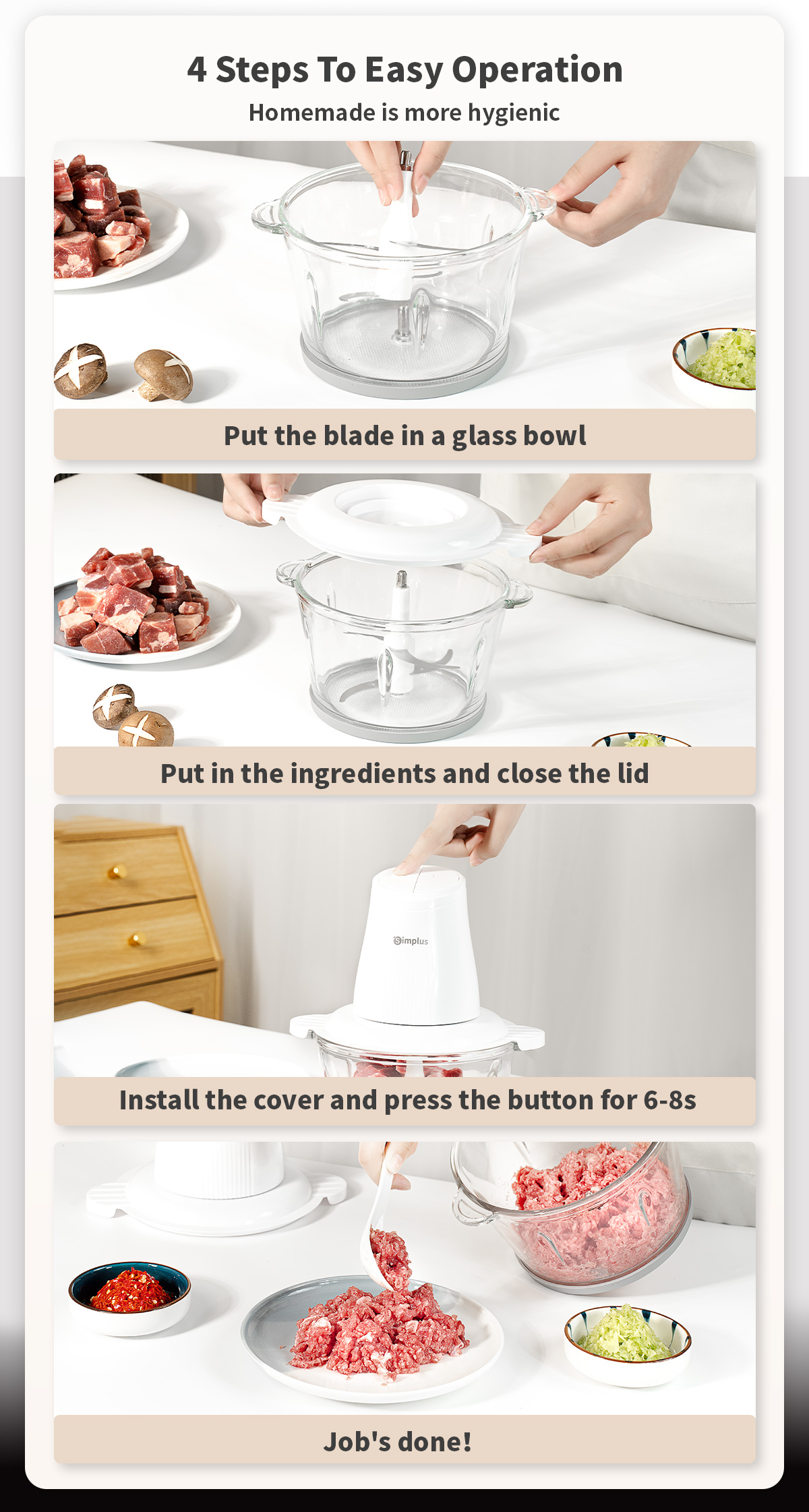Simplus Food Processor 2L Large Capacity 300W Powerful Motor Meat ...