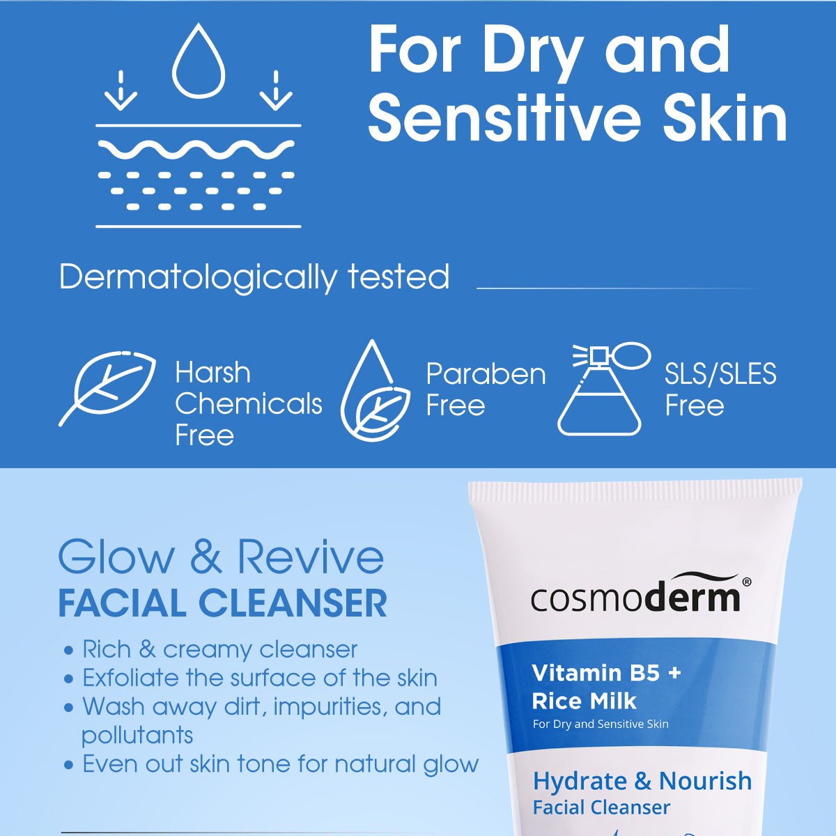 Cosmoderm Hydrate and Nourish Facial Cleanser 100 ml (Rice Milk Extract