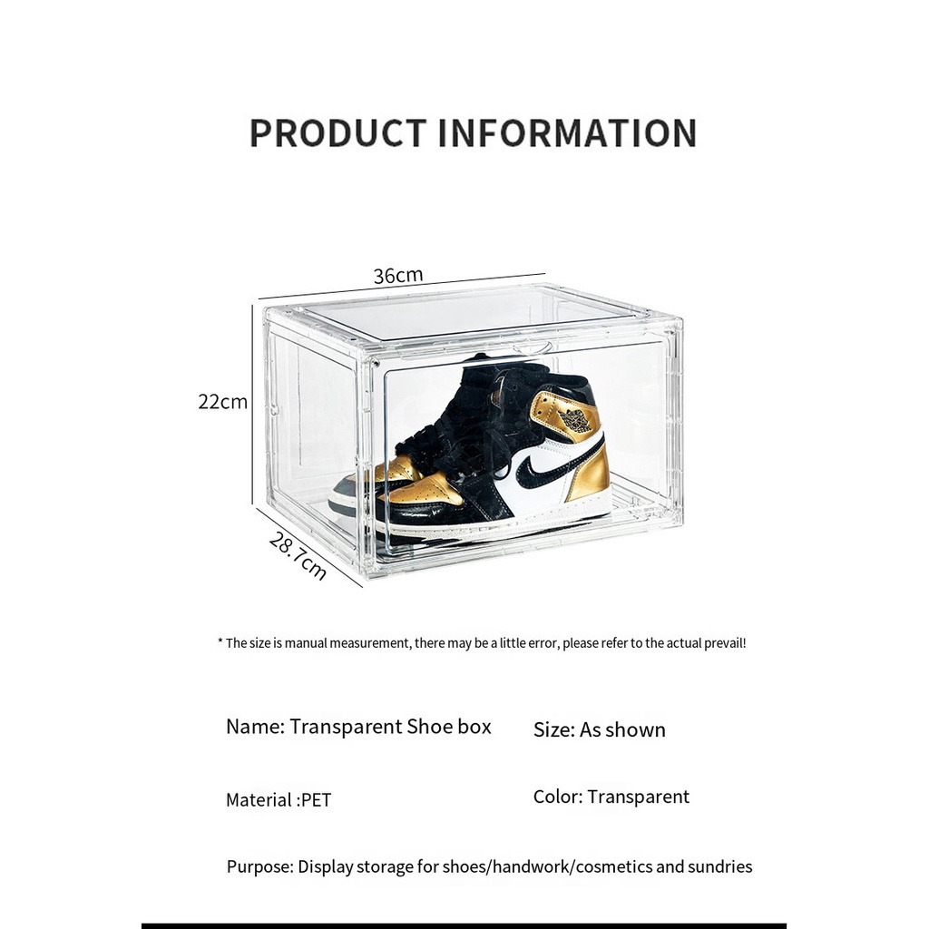 CURO Full Transparent PET Shoe Box Front & Side Opening Magnetic ...